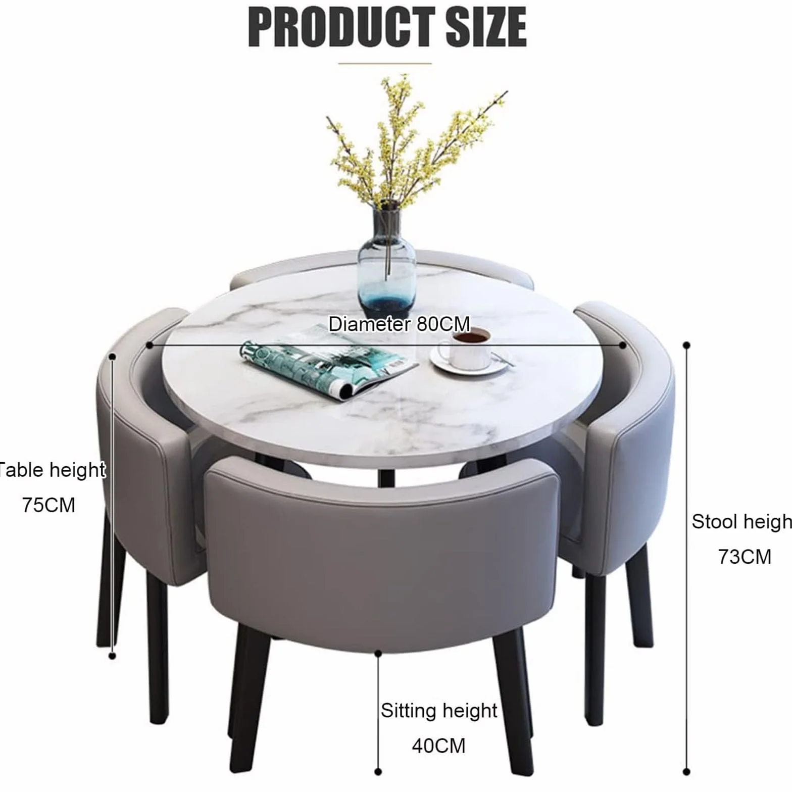 Juego de mesa de conferencias de oficina pequeña con 4 sillas, mesa de comedor redonda para reuniones y negociaciones, mesa redonda de 80 cm para oficina, recepción y cocina