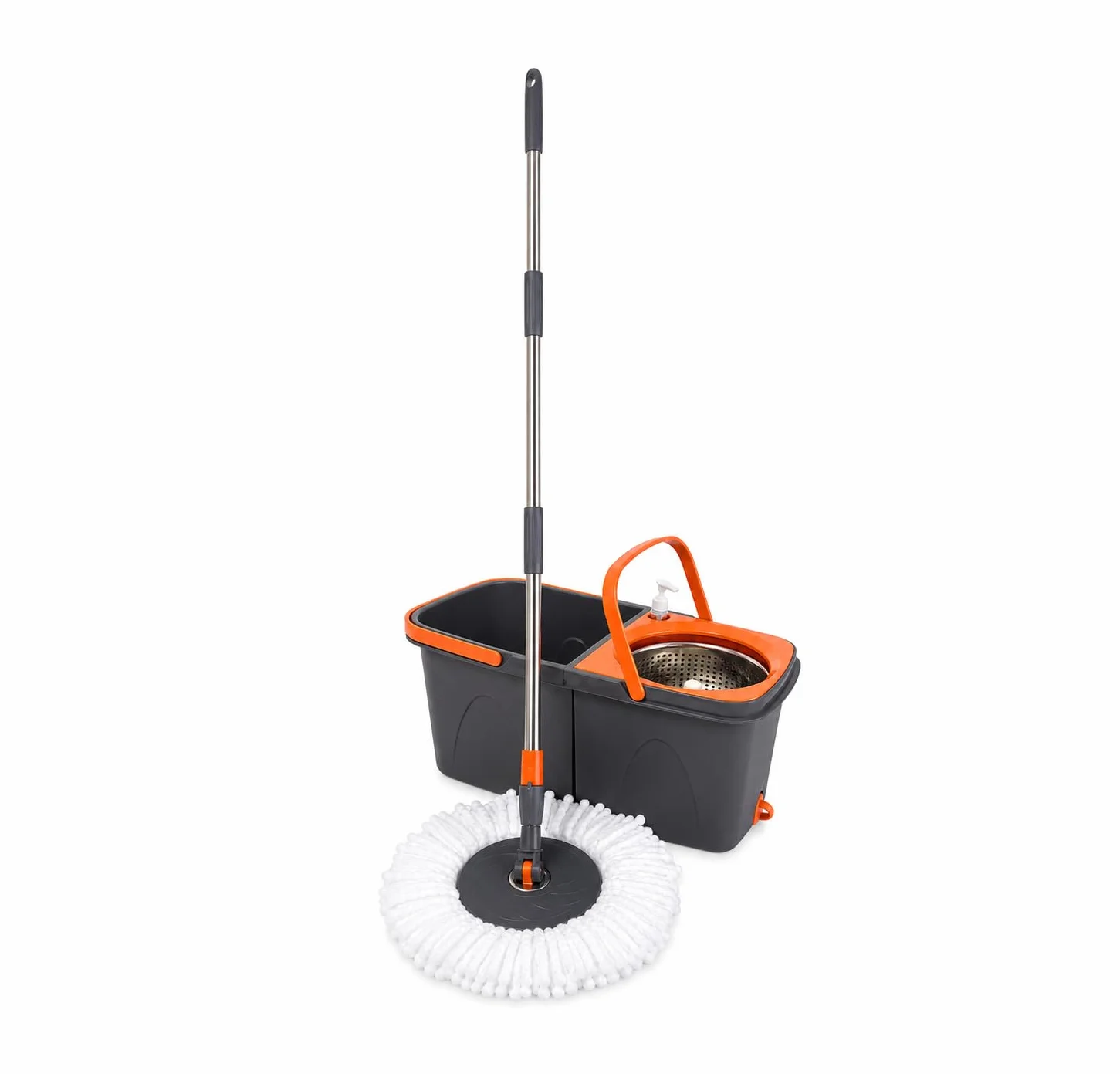 Tempo DI SALDI Juego de fregona giratoria con Doble Cubo, Cesta Inoxidable y 2 paños de Microfibra