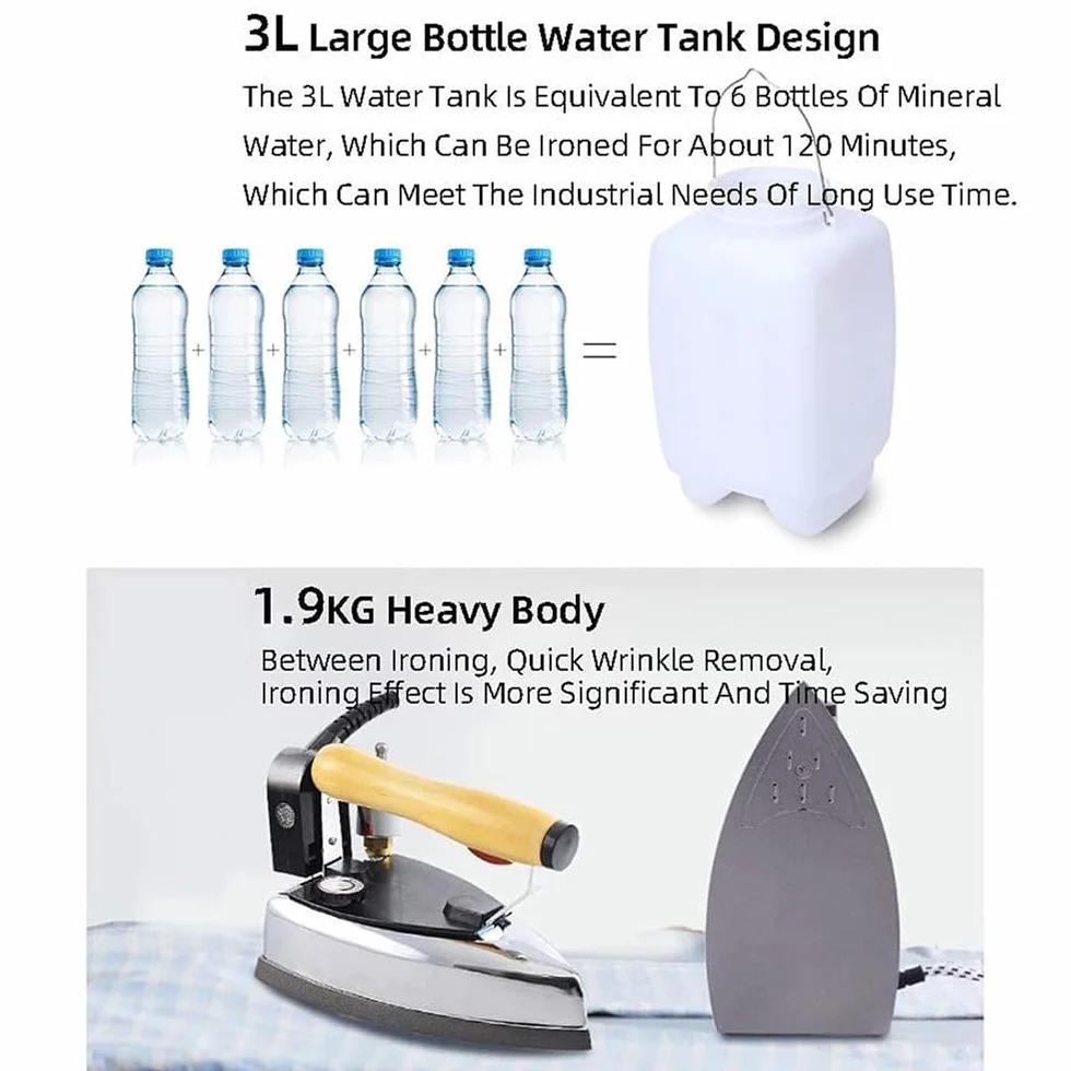 Plancha de vapor vertical de botella industrial con tanque de agua de 3 litros, plancha eléctrica de 1200 W para familias, tintorería, tiendas de ropa, prensa de vapor de ajuste de temperatura de 6