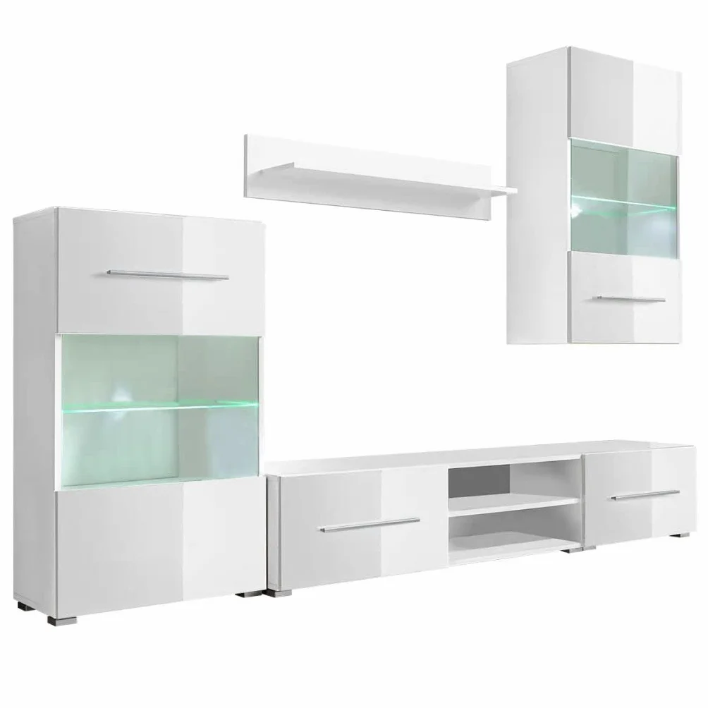 Gecheer Muebles de salón Moderno 5 Piezas con iluminación LED,Mueble salón Modular,Conjunto Completo Mueble TV,Mueble de TV Multifuncional,Modulos de Comedor,Armario de Almacenaje,Blanco