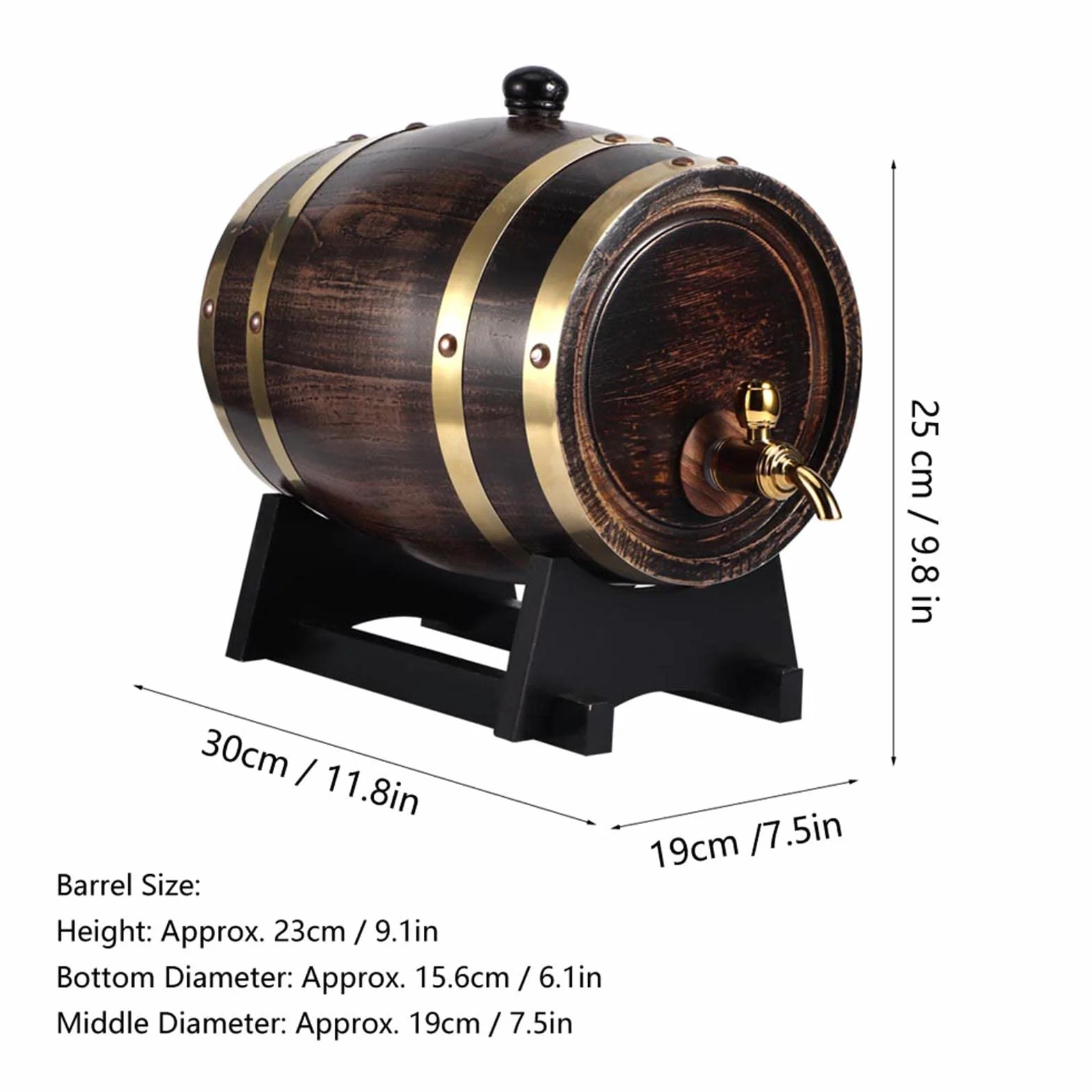 Barril de vino negro rayado, Barril de coñac, 3L Bebidas para Cafetería Casera, Vino