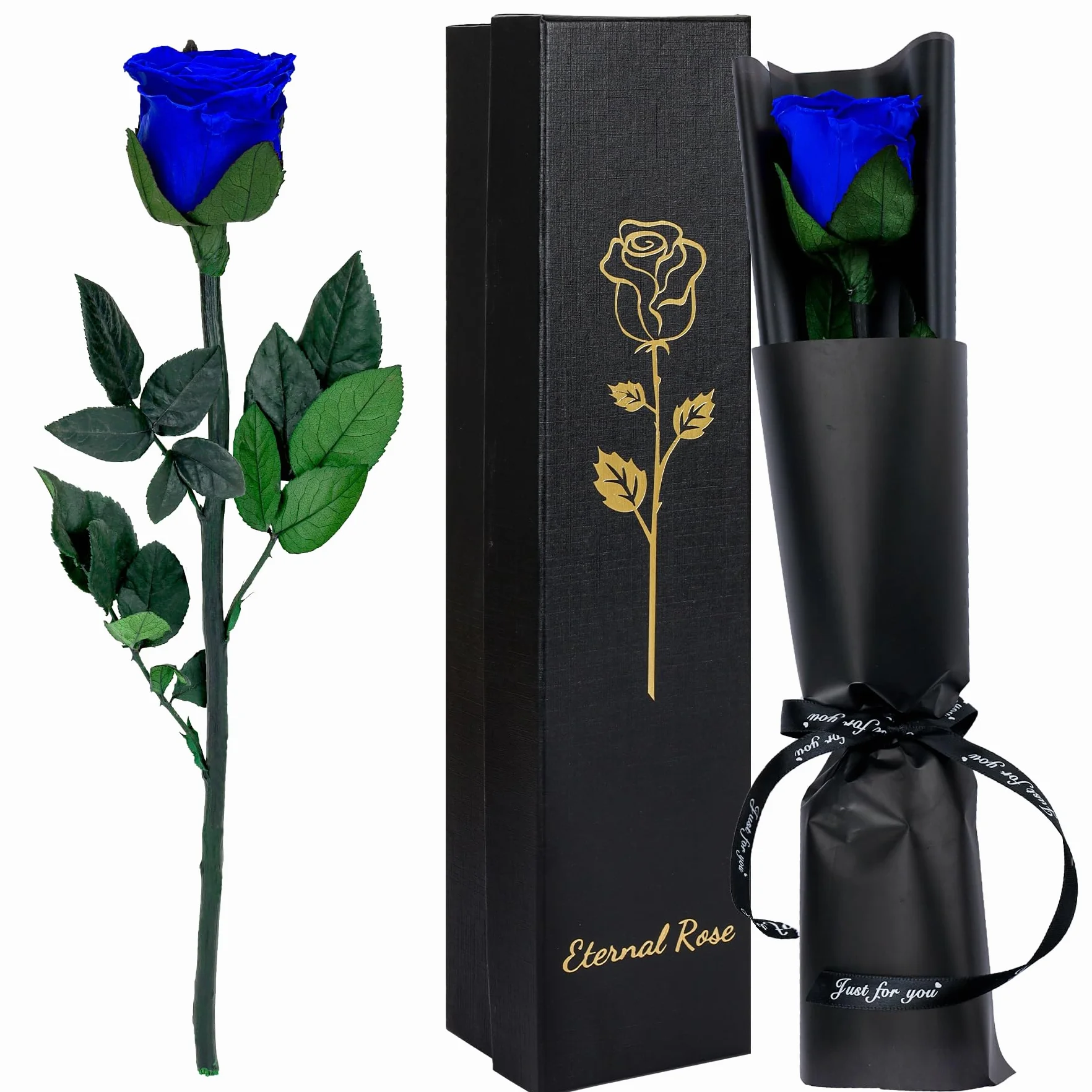 Rosa Eterna Azul con Tallo Flores Preservadas Regalo San Valentín