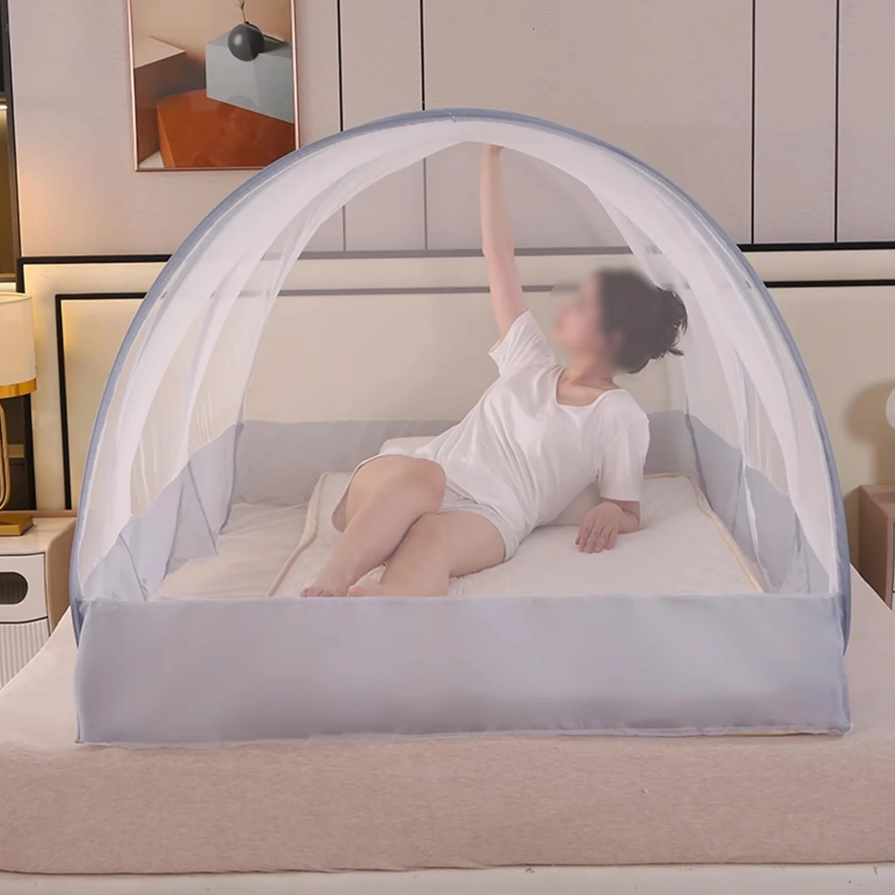 Neta de Mosquitos para la Cama 75x35x35in Pop-Up Tienda de mosquitera Transpirable Plegable con Puerta de poliéster de la Puerta con Cremallera Tienda de Malla de poliéster para Acampar, Dormitorio
