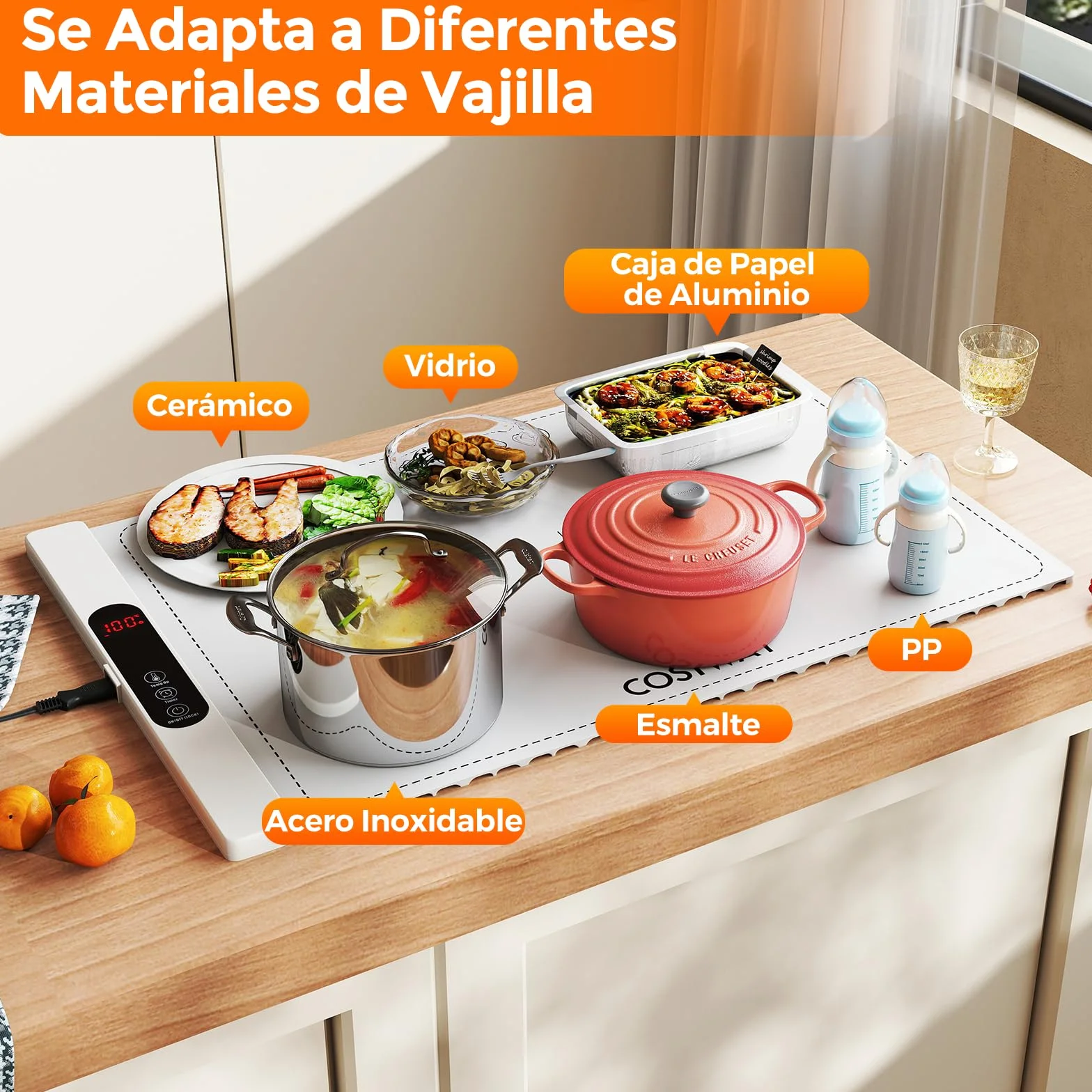COSTWAY Manta Electrica para Calentar Alimentos, Bandeja de Silicona Enrollable y Portátil con Calentamiento Rápido, Calentador de Alimentos con Apagado Automático y Bloqueo para Niños (Blanco)