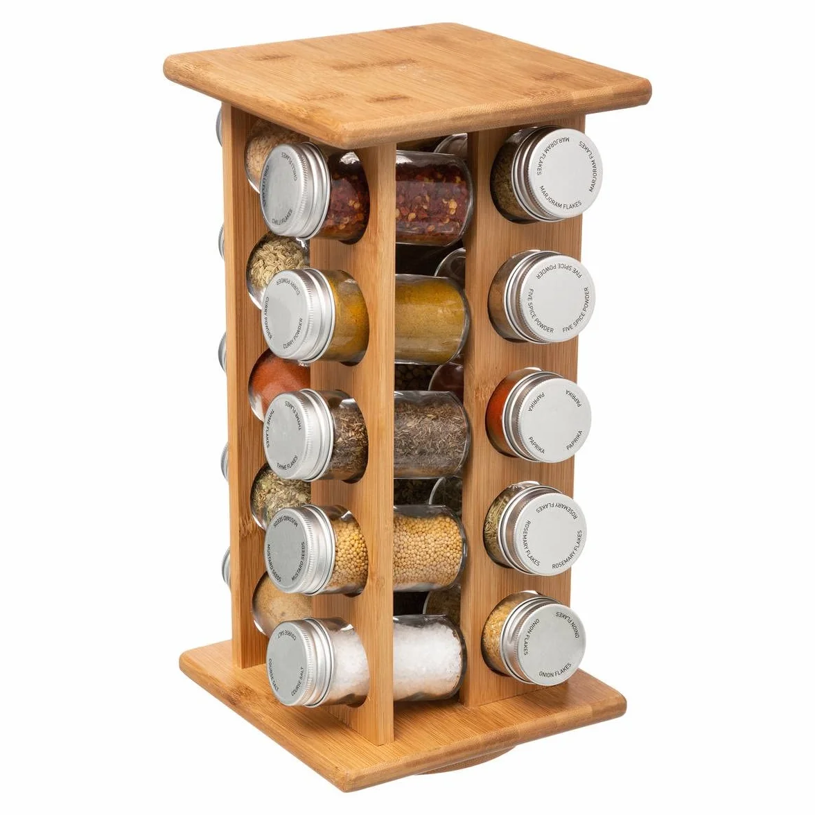 Secret de Gourmet Especiero de Bambú – con 20 Tarros de Especias – Práctico y Elegante Especiero – Especias Incluidas – Giratorio 360