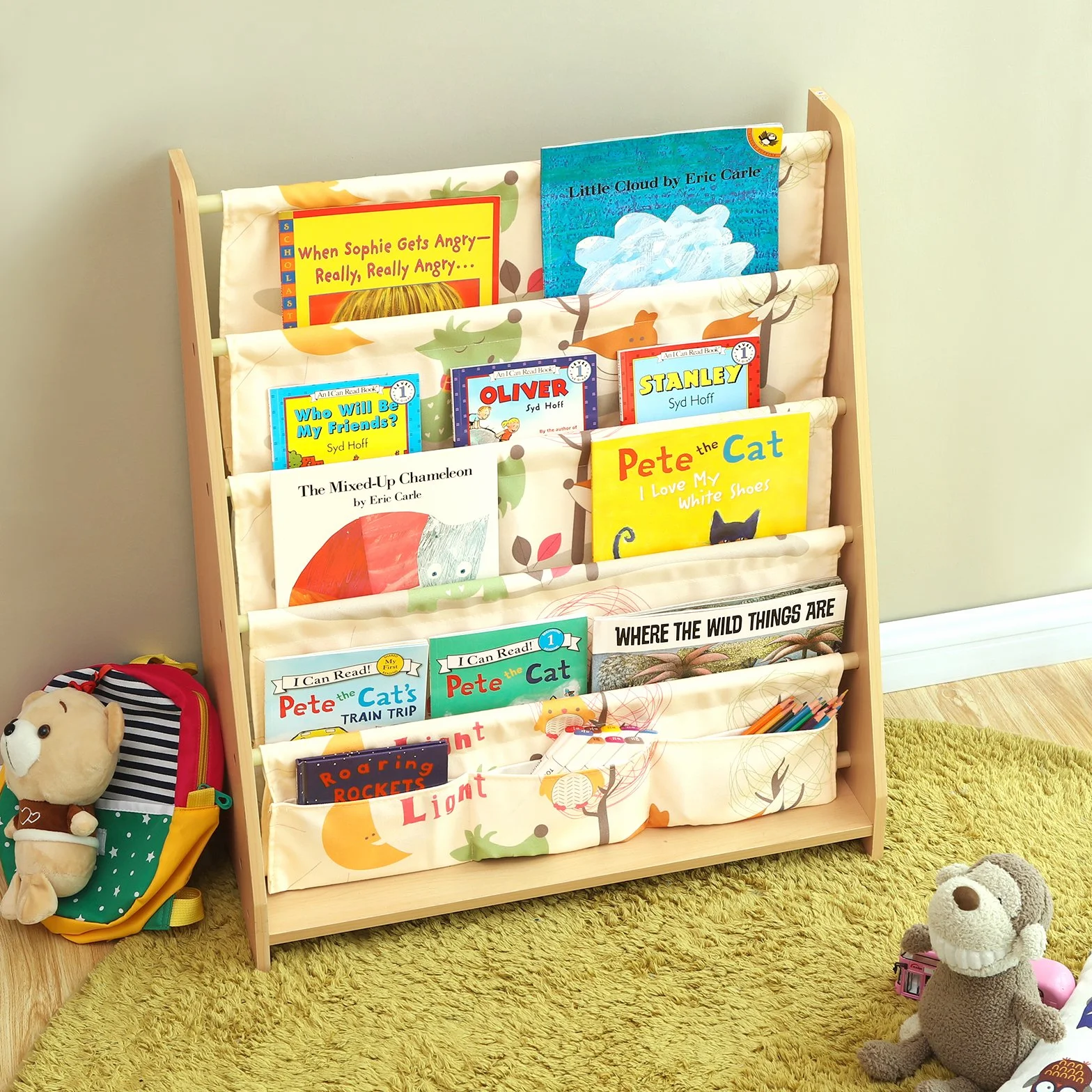 SONGMICS GKR71YL Estantería para niños, Color Madera de Arce, 62 x 28 x 72 cm