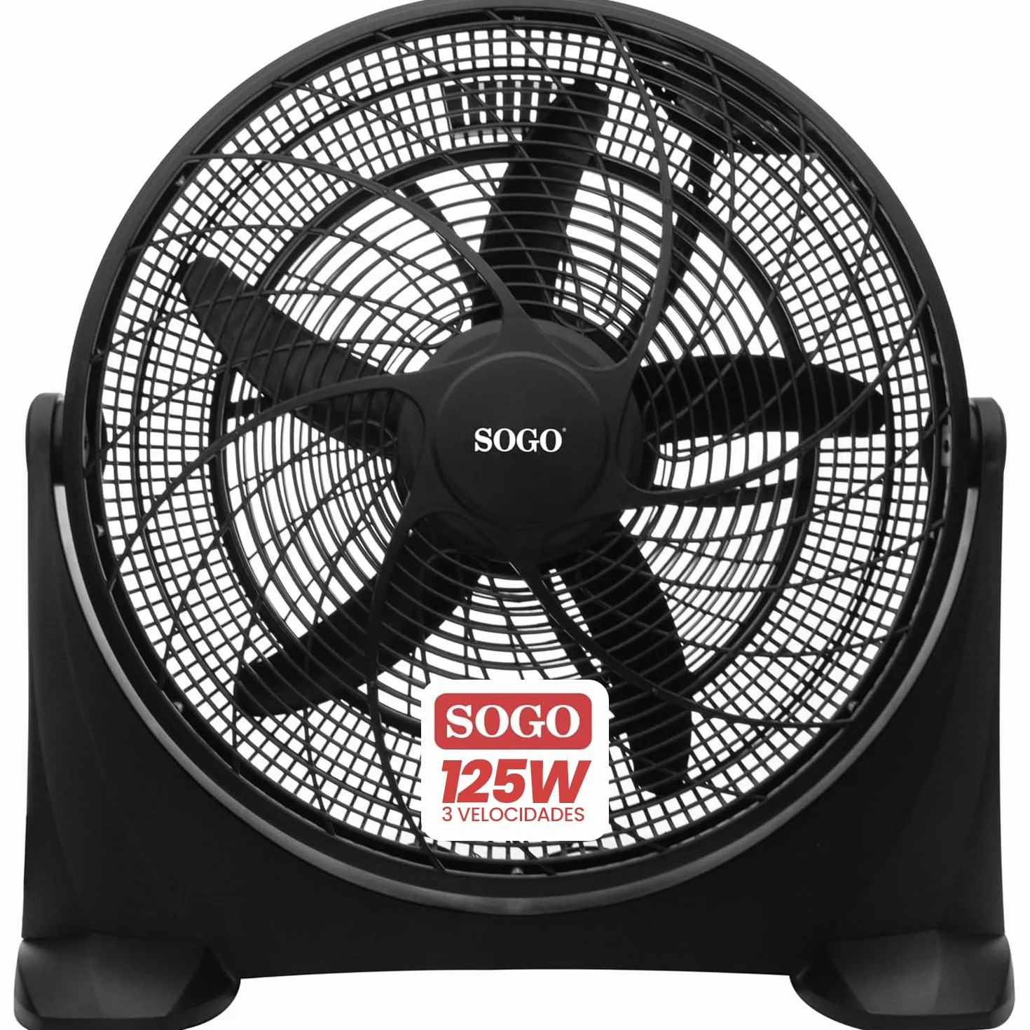 SOGO Ventilador de Suelo Industrial 20” 125W, 3 Velocidades, 5 Cuchillas, Motor Potente, Inclinación Ajustable, Negro - Alto Rendimiento para Taller, Oficina y Hogar