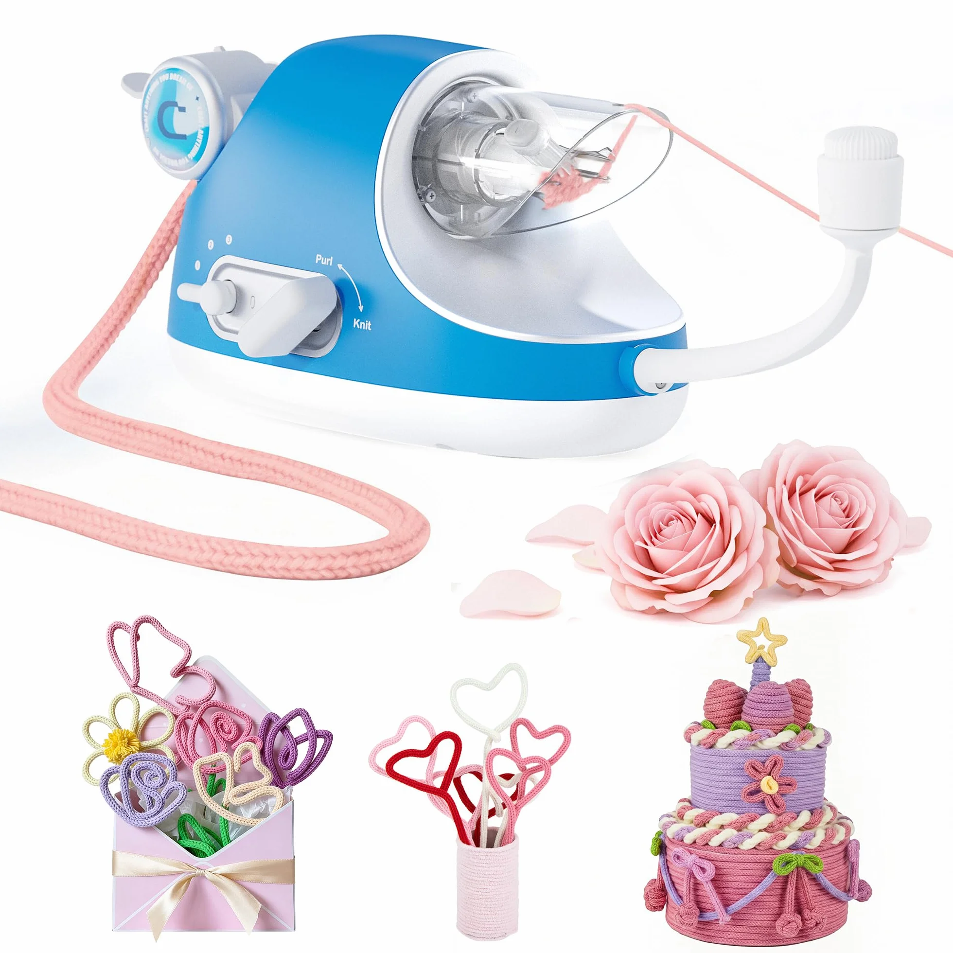 Caydo Tricotin Automatique, Machine de Tricotar Tejer, Eléctrico Máquina de Tejer Pro con 3-Velocidad Ajustable, Herramienta de Tejer Para el Hogar, DIY Máquina de Ganchillo para Adultos y Niños