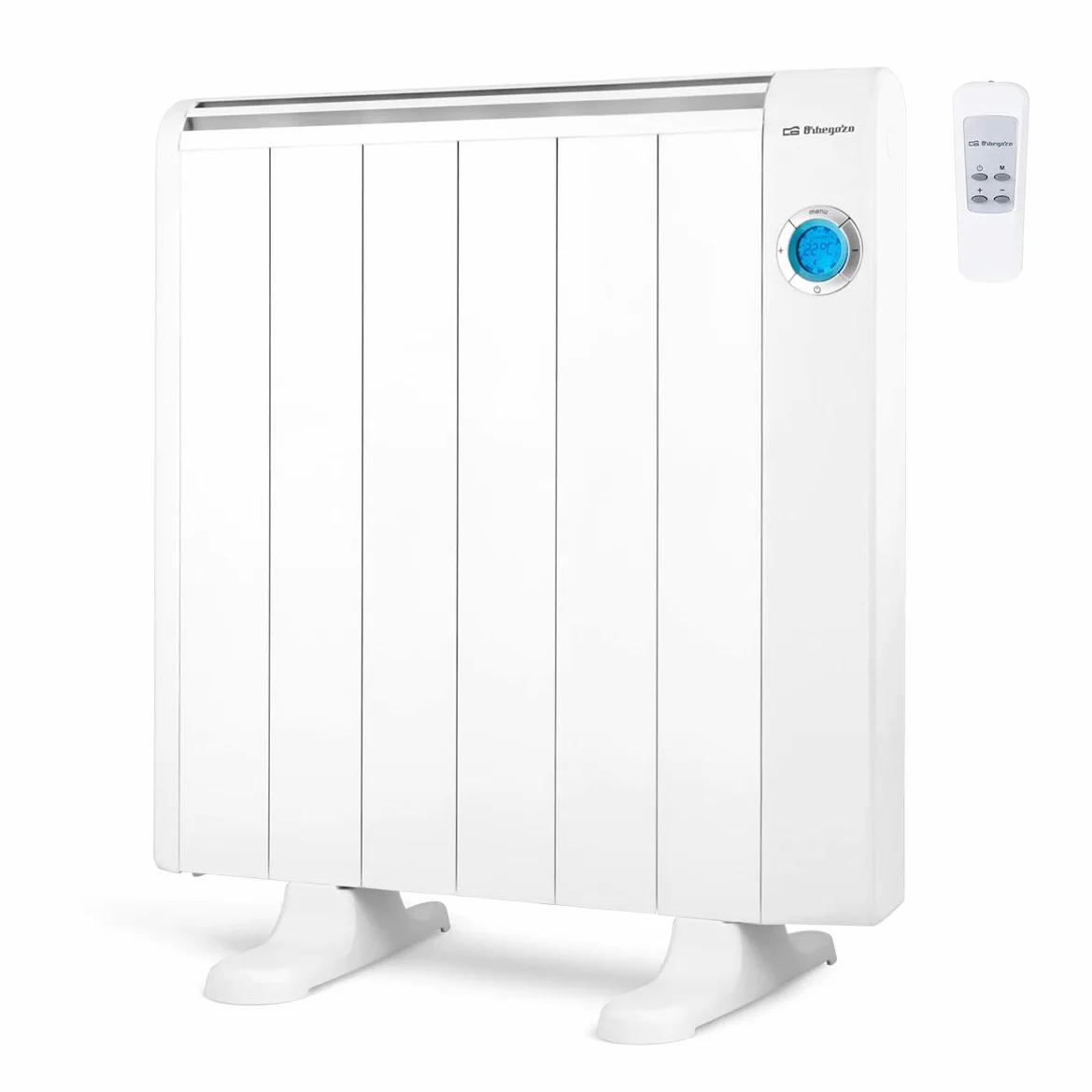Orbegozo RRE 1010, Emisor térmico bajo consumo, 1000 W, 6 elementos reales, aluminio, mando a distancia, funcionamiento programable, botón de desconexión total, pared o pie, color blanco
