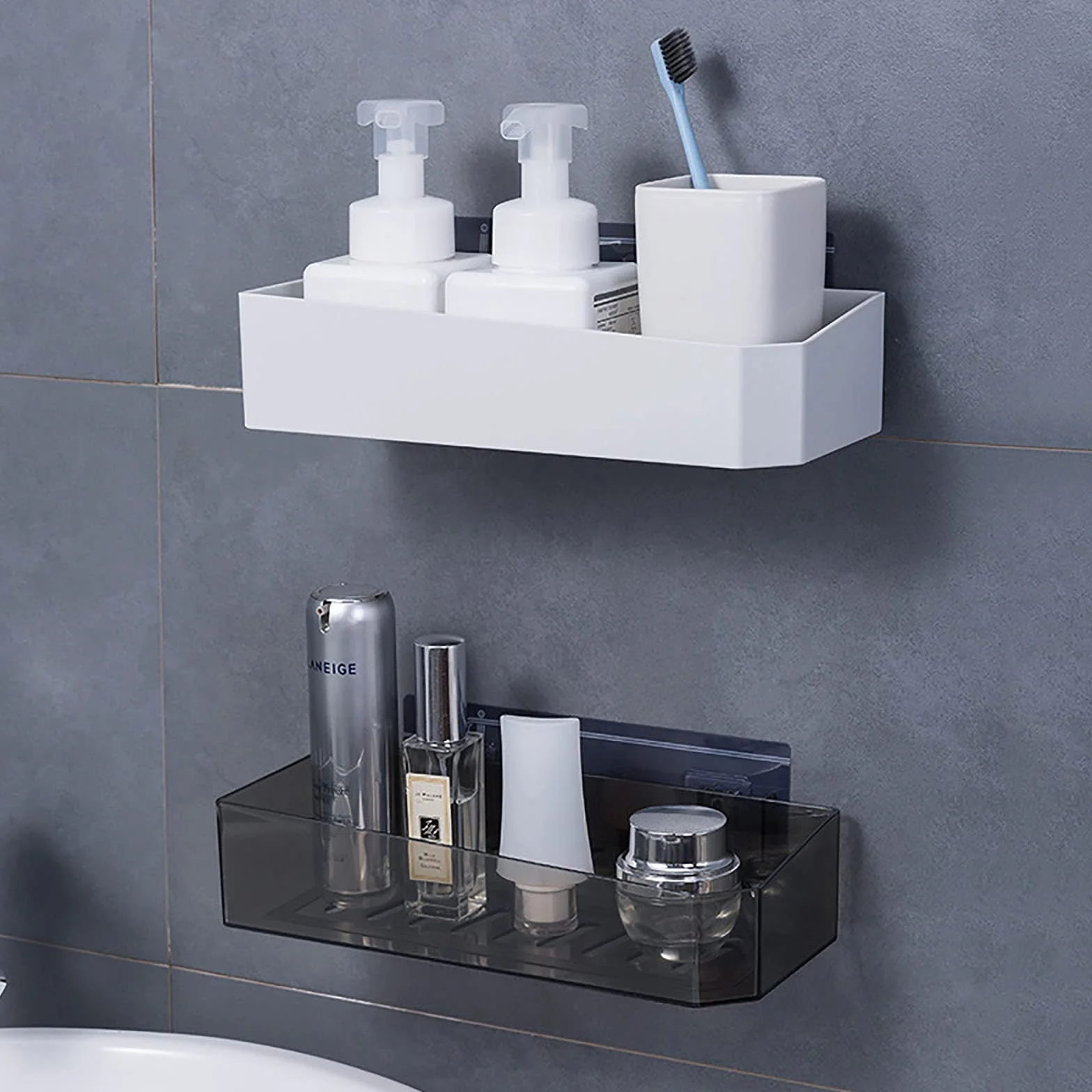 estantes de baño exquisitos Almacenamiento de baño Adhesivo montado en la Pared estantería de Ducha Estante de baño sin Perforaciones para Cocina baño Inodoro/Negro