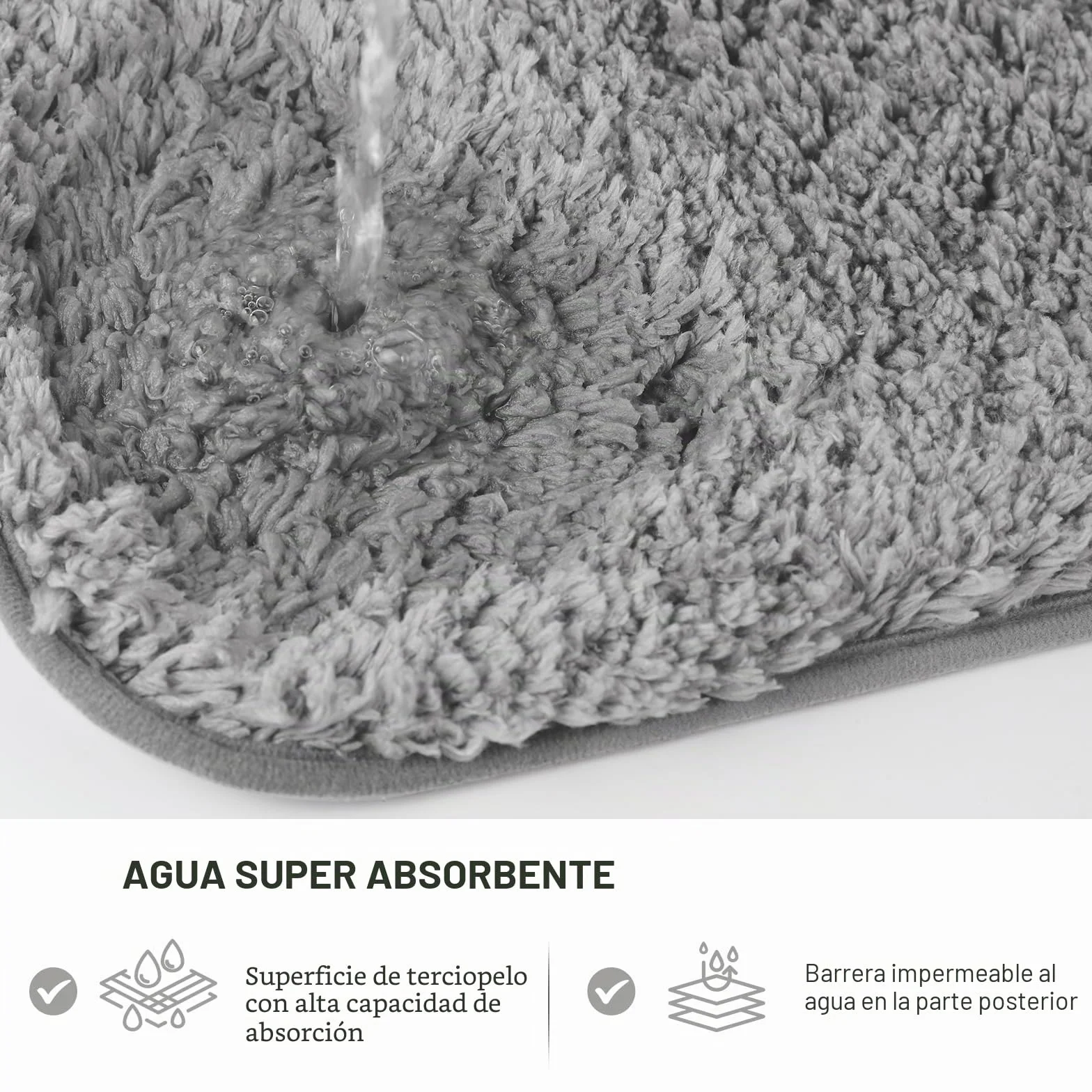 Alfombra de Baño Antideslizante 40x60 cm Microfibra Gris Oscuro