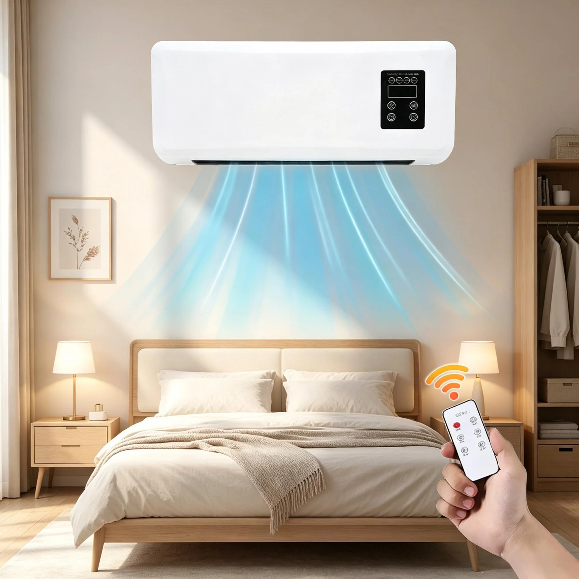 Aire Acondicionado Portátil Climafy con Control Remoto, Aire Acondicionado de Pared Reversible Split, Sin Unidad Exterior, 42 * 18 * 12cm Mini Split Aire Acondicionado, Funciones de Enfriamiento y