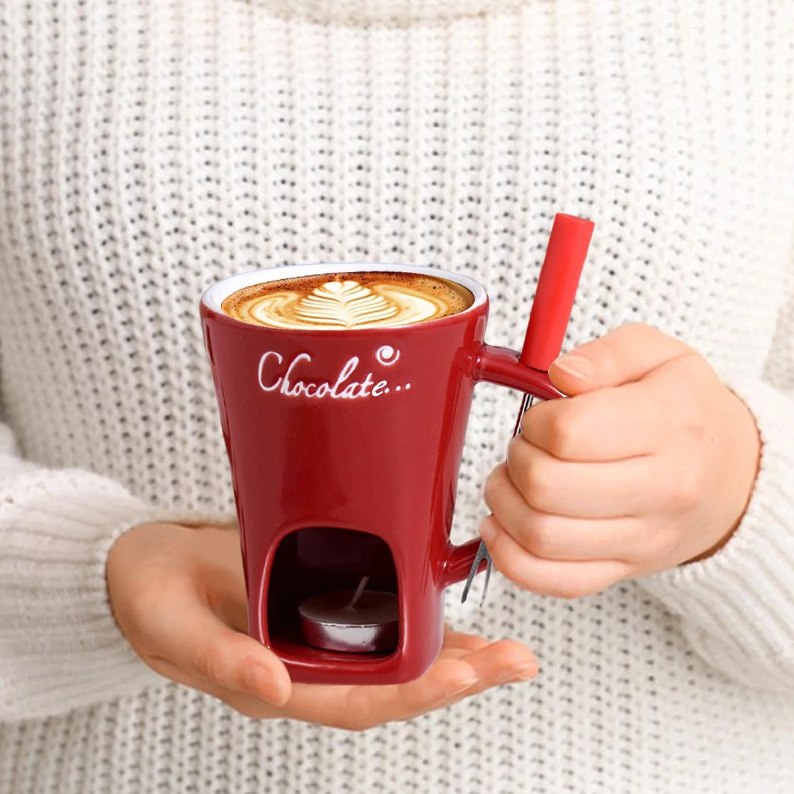 Taza de fondue de chocolate de cerámica con velas de té