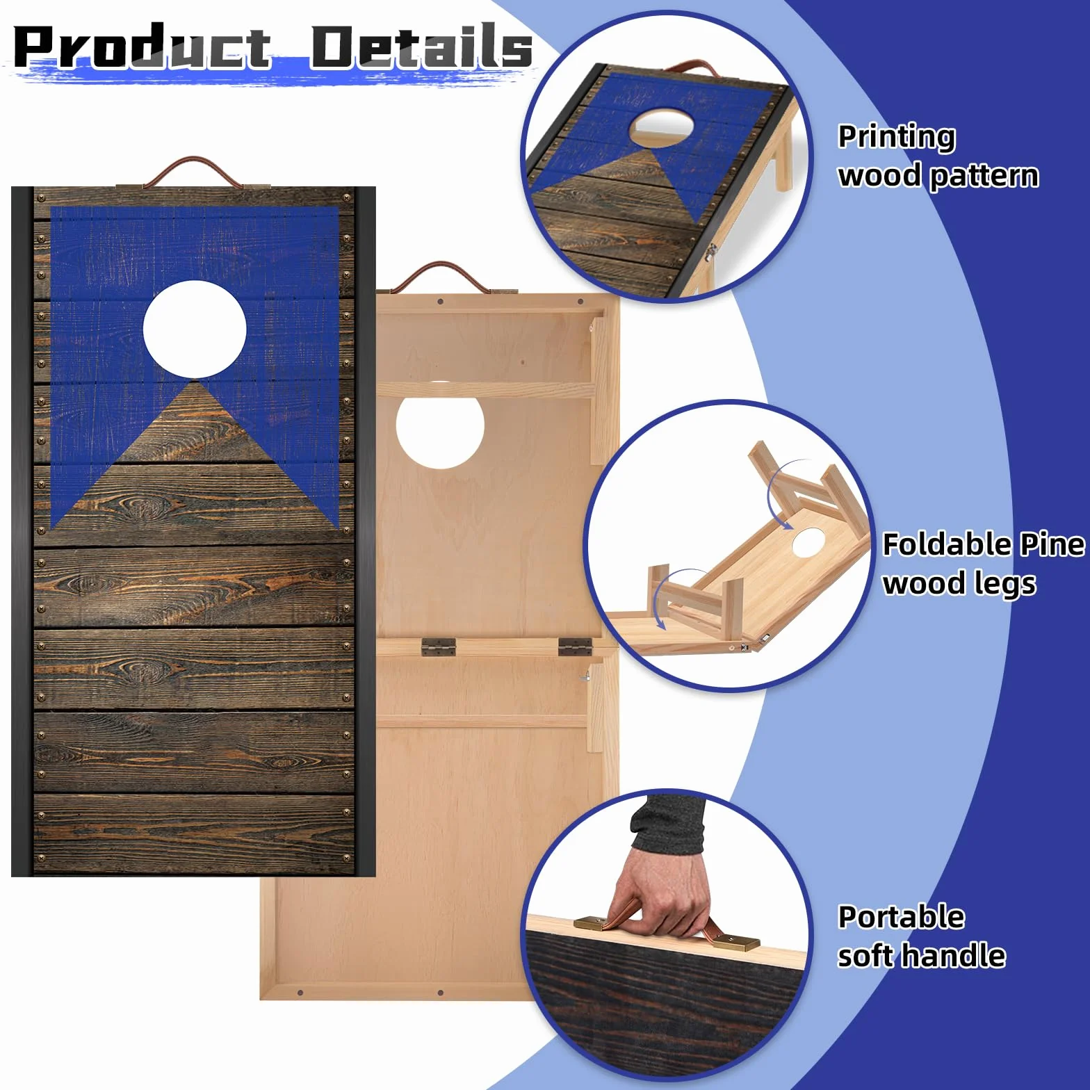 NZQXJXZ Juego de Cornhole de Madera Maciza - 120 x 55 cm Tablas de Cornhole Plegables con 8 pufs y una Bolsa de Transporte, Juegos portátiles de Lanzamiento de pufs para Adultos y Familia