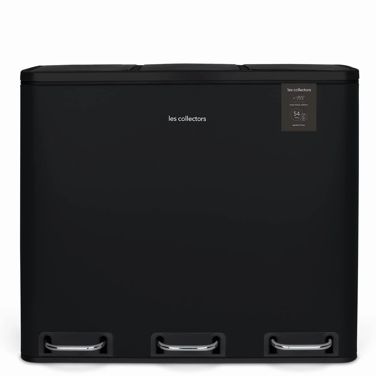 Les Collectors N°988, Papelera de Reciclaje o Basura, 3 contenedores Capacidad 54 L 3x18litros, Acero Inoxidable, Pedal en Acero, Antideslizante, Negro, Acabado Mate