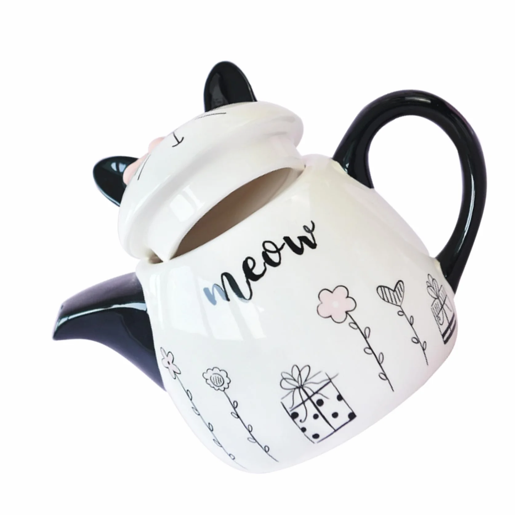 Tetera de Cerámica Portátil Forma de Gato Decorativo Diseño Ergonómico con Bordes Suaves para Amantes del Té y Regalo Práctico para Aficionados Mascotas y Té