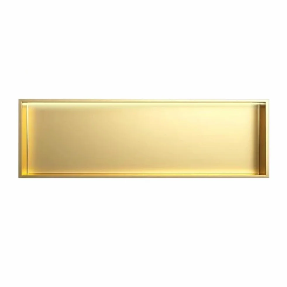 Nicho de Ducha de Pared de Acero Inoxidable con luz LED incorporada, Estante de Almacenamiento Individual, Hueco para Mejorar el hogar, Dorado (92 x 32 x 12,5 cm)