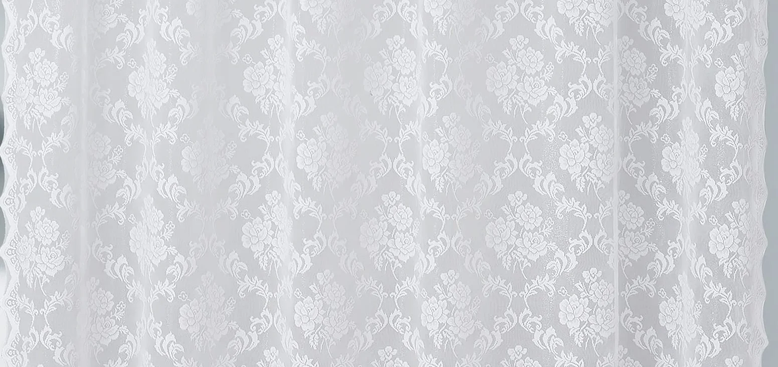 Warm Home Designs Cortina de ducha de encaje blanco con cenefa adjunta y borlas elegantes. 72 x 84 pulgadas extra larga para baño. Lujo para decoración única de baño. MSH blanco 84 pulgadas