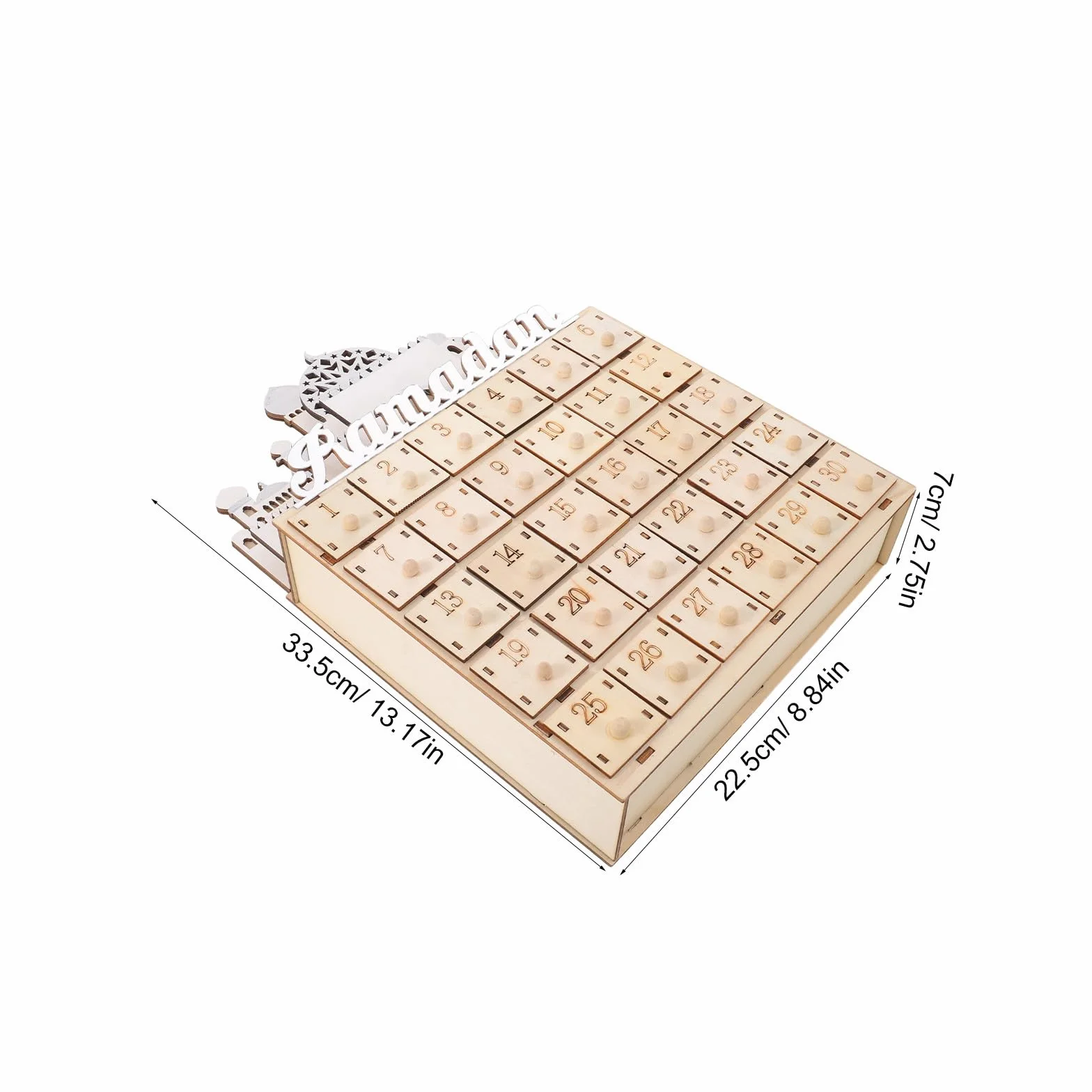 Cabilock Calendario del Eid de Madera con 30 Cajones y Luz Led, Decoración de Cuenta Regresiva para Ramadán y Festival Eid en Sala de Estar