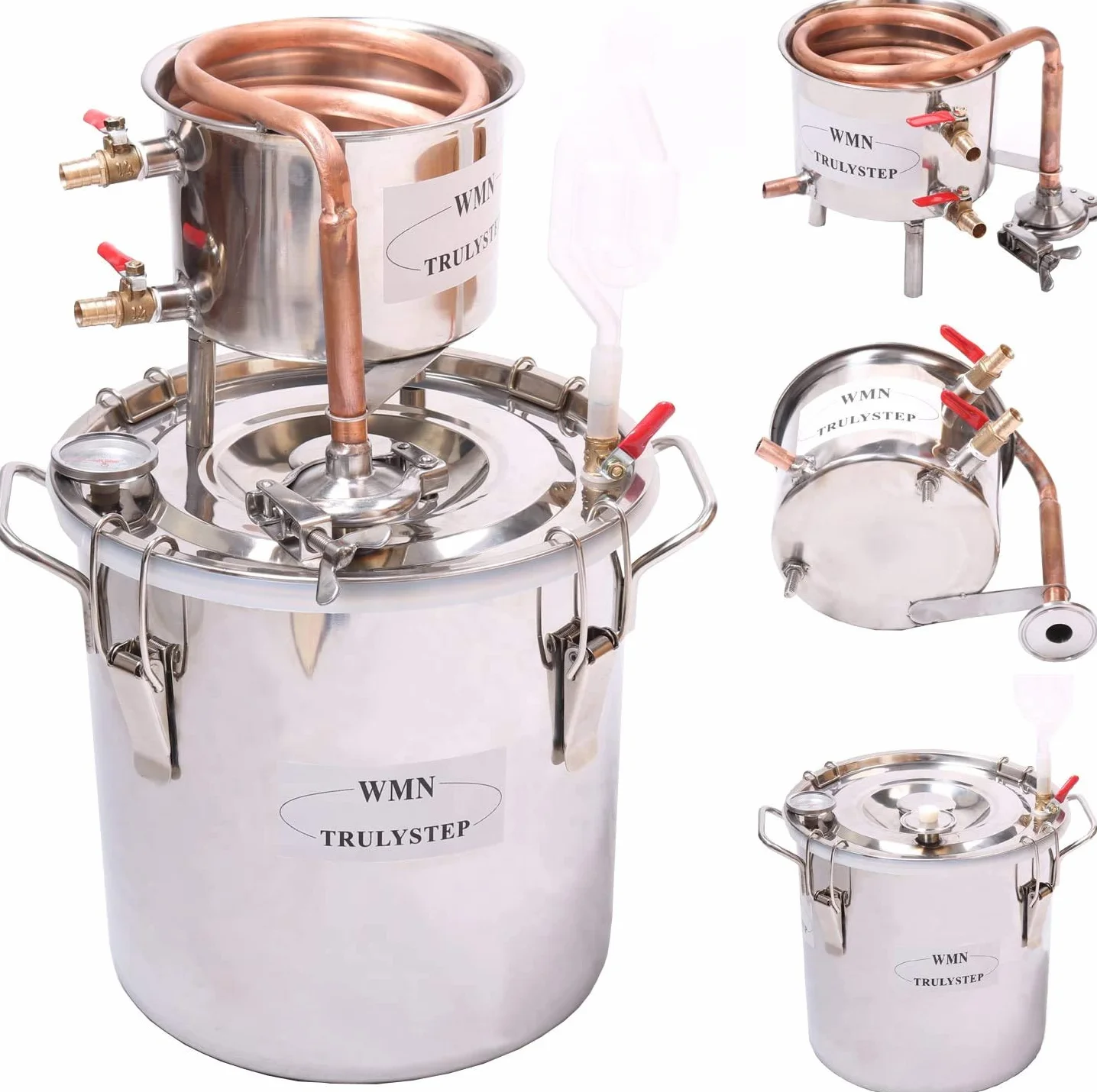 Fayelong Alambique Destilador Alcohol 30 Litros de Alambique Destilacion de Agua para Licores Cobre Cerveza Elaboración de Vino Kit de Fermentación para Whisky Vino Brandy Vodka