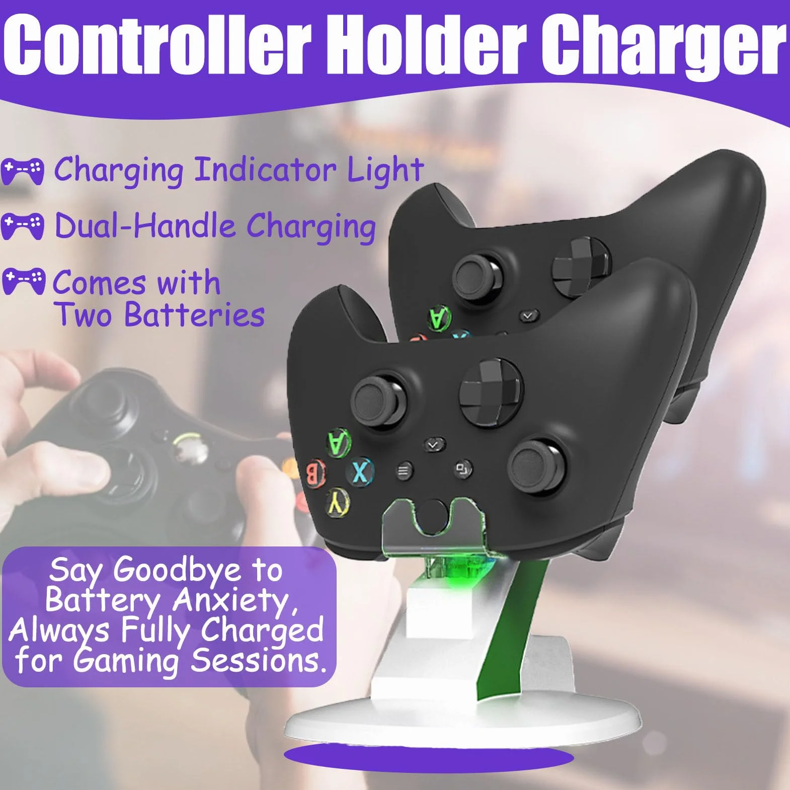 Cargador con Doble asa, estación de Carga Doble con 2 baterías e indicador LED, diseño de Base Antideslizante para facilitar su Transporte. (Black)