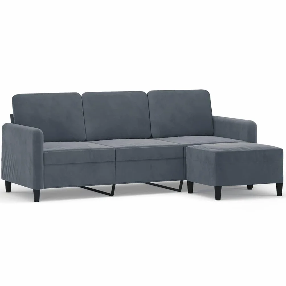 IKAYAA Sofá de 3 Plazas con Taburete Patas de Madera Sofá de Salon de Terciopelo Sofá Chaise Longue Moderno para Salon Oficina 180 cm Gris Oscuro 3032130_es