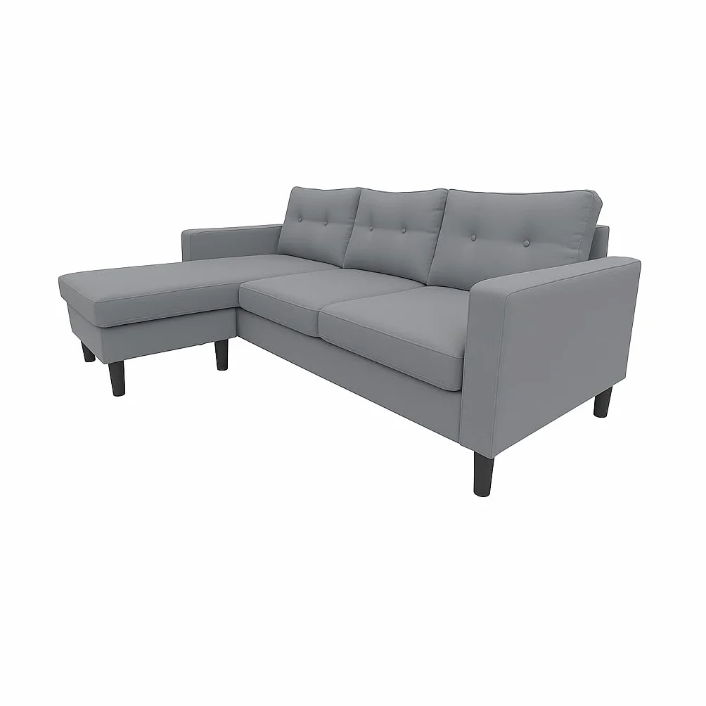 MUEBLIX.COM - Sofa 3 Plazas Chaiselongue Duruelo, Chaiselonge Intercambiable, Asientos y Respaldo Acolchados, Sofa con Estructura de Madera y Aglomerado, Sofas de Salón Modernos, Color Gris