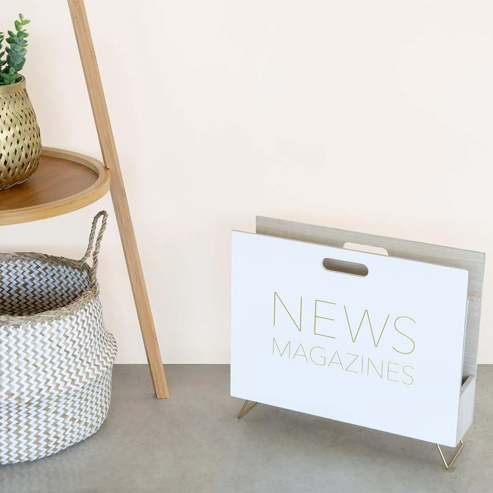 Balvi Revistero News Color blanco Para revistas, catálogos y diarios Con asa Madera DM