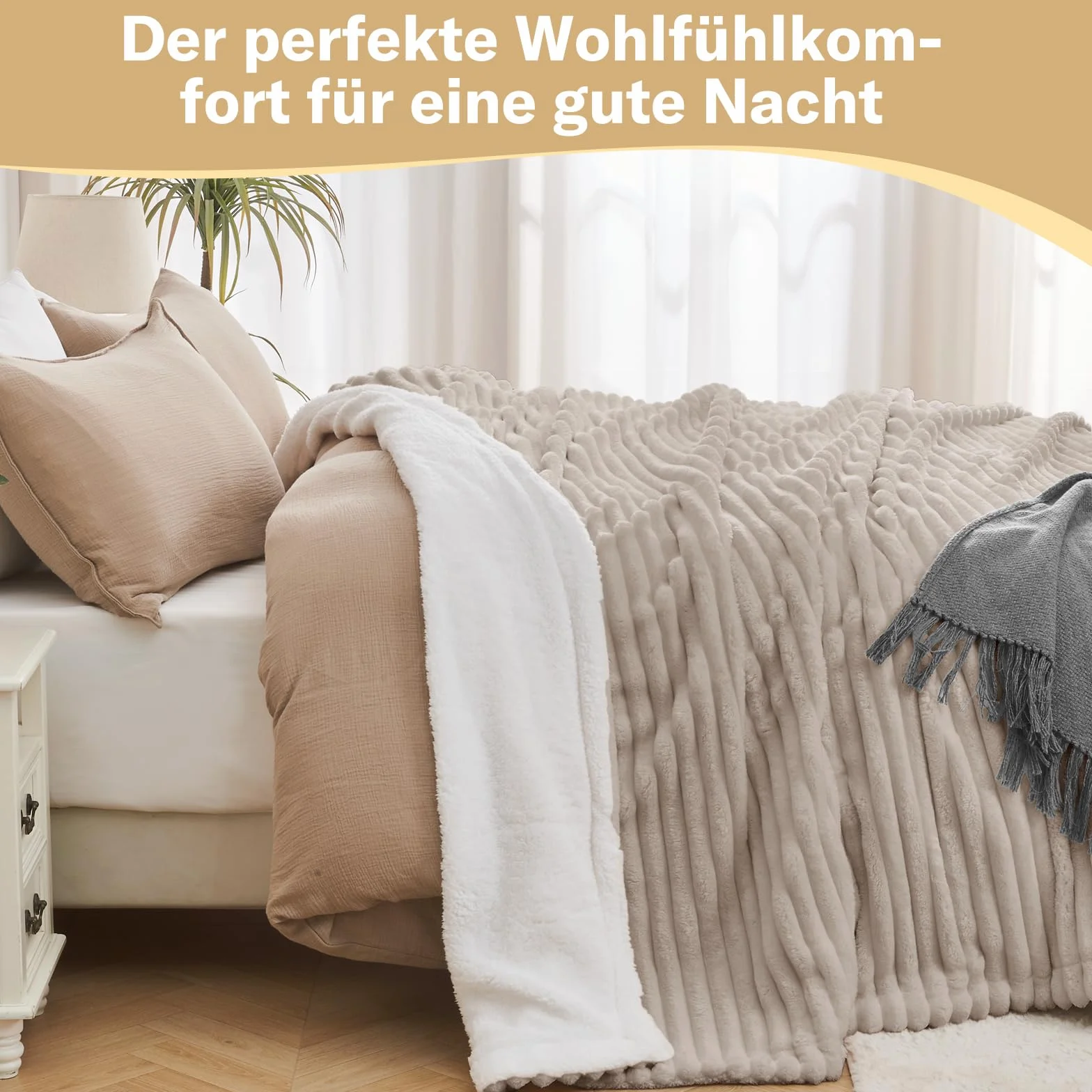 Vielit Sherpa - Manta gruesa y mullida (220 x 240 cm, tamaño XXL, manta de pana extrasuave, manta para sofá o para el salón y el sofá), color beige