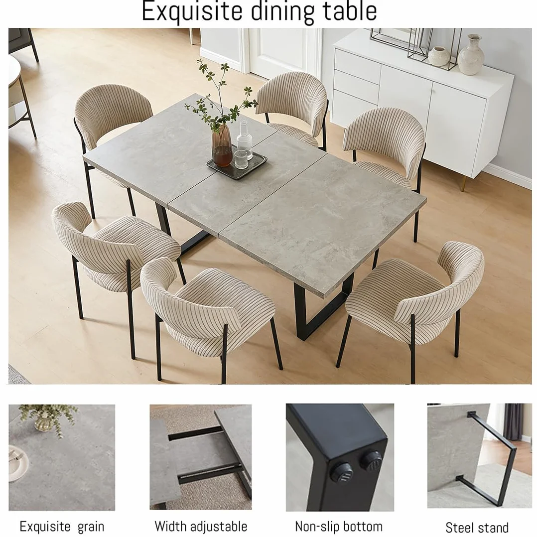 JIEXI Juego de 4 mesas de Comedor Extensibles de 130 x 170 cm, 4 sillas de Pana, Tablero Rectangular de MDF de Cemento, Estilo Moderno y contemporáneo para Comedor y Cocina
