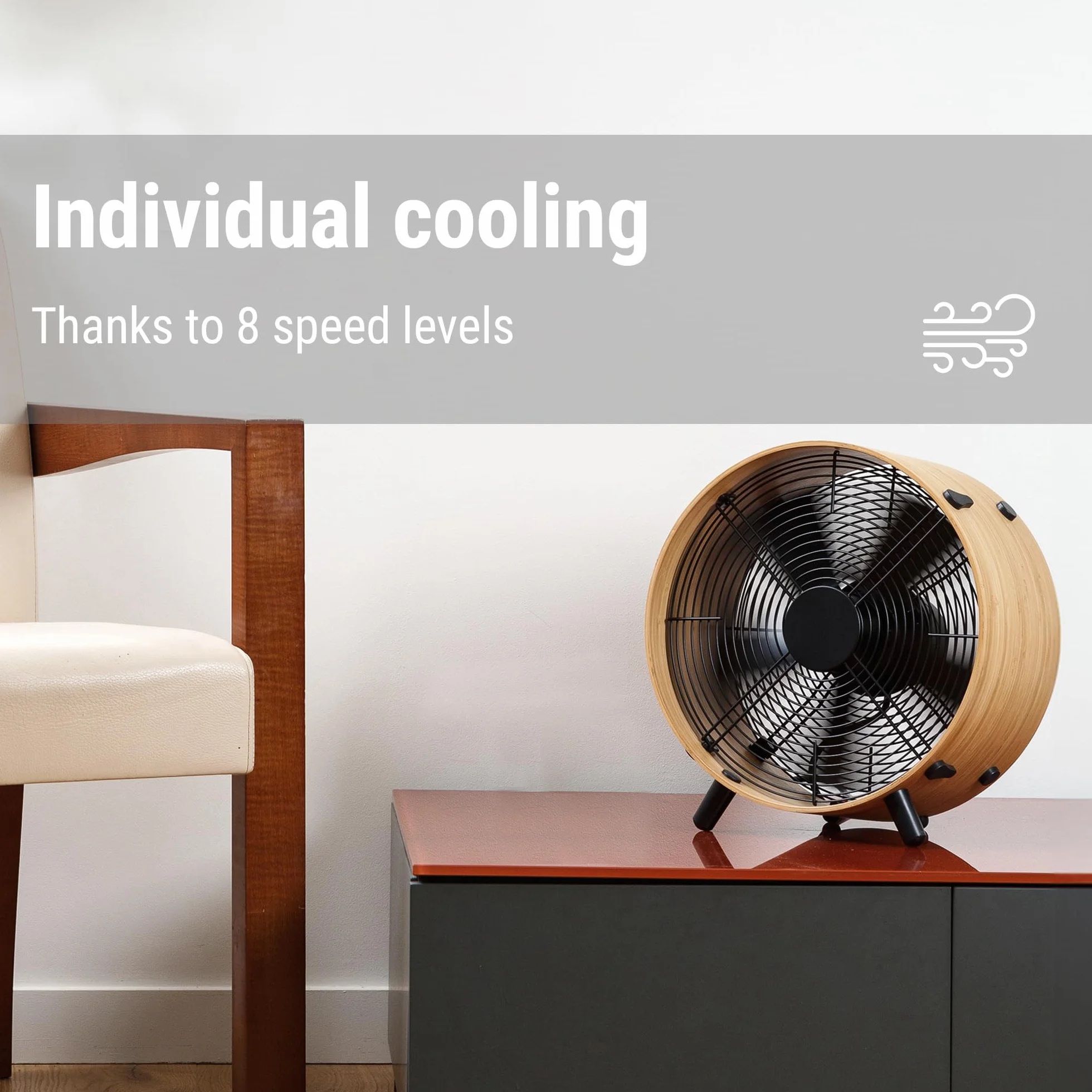 Stadler Form ventilador Otto, hecho de bambú, con 8 velocidades, ideal para el verano y adecuado para el dormitorio, sala de estar y oficina, fácil de limpiar, 50 vatios
