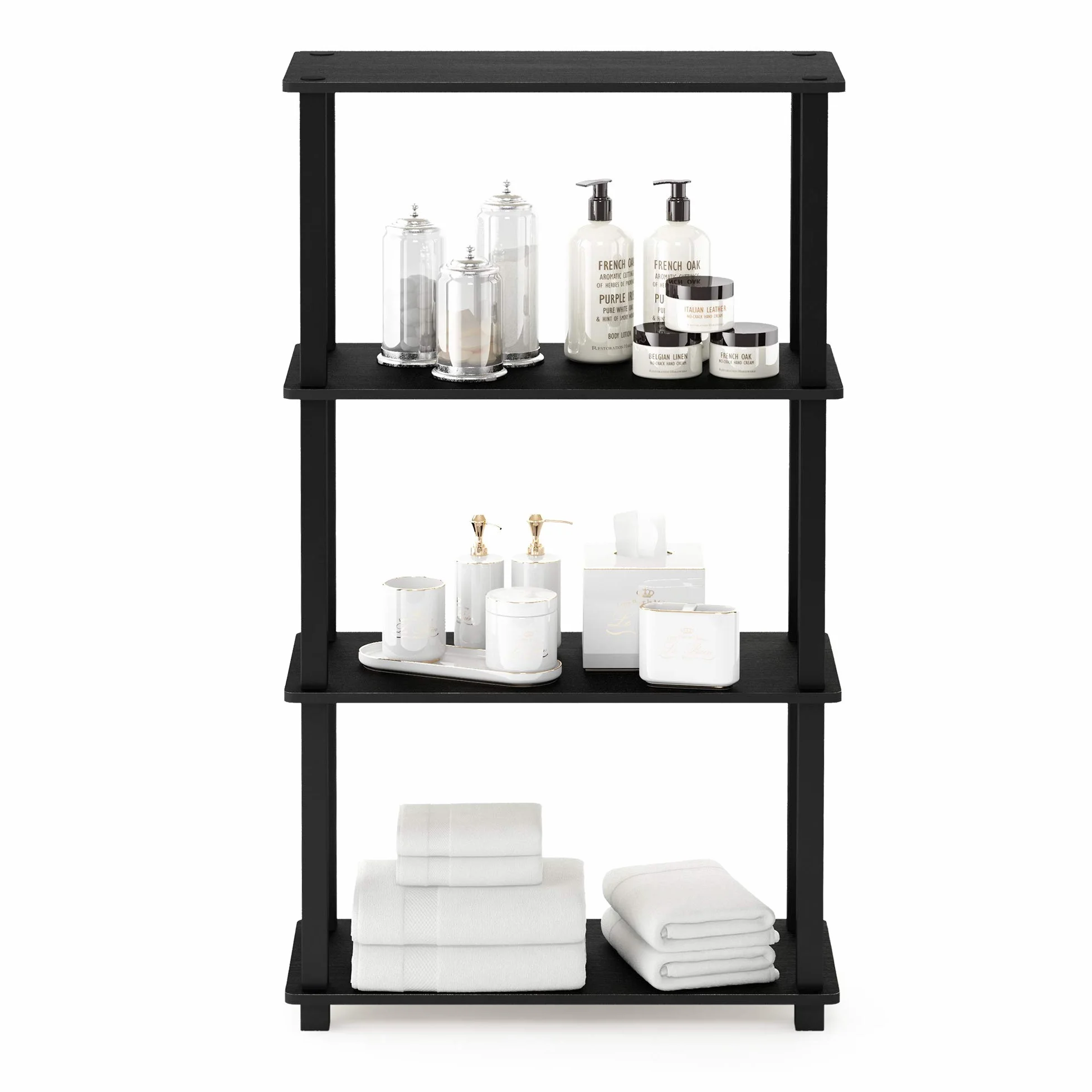 Furinno Estantes sin herramientas Americano/Negro Tubería rectangular | Estante esquinero de marco abierto, para organización y almacenamiento, sala de estar, garaje, oficina en casa