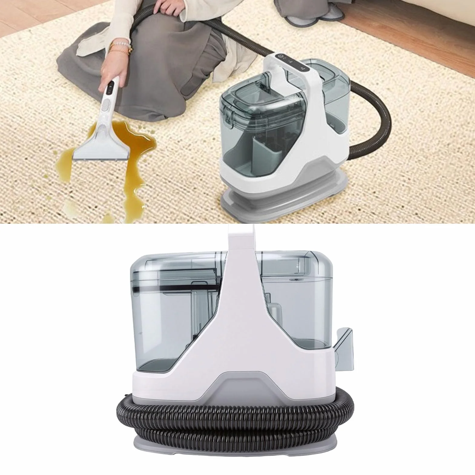 Limpiador de Alfombras Portátil de 600 W para Usuarios Domésticos, Limpieza Profunda, Cortina, sofá, Colchón, Succión Fuerte de 16 Kpa que Elimina la Suciedad Rebelde, Protección