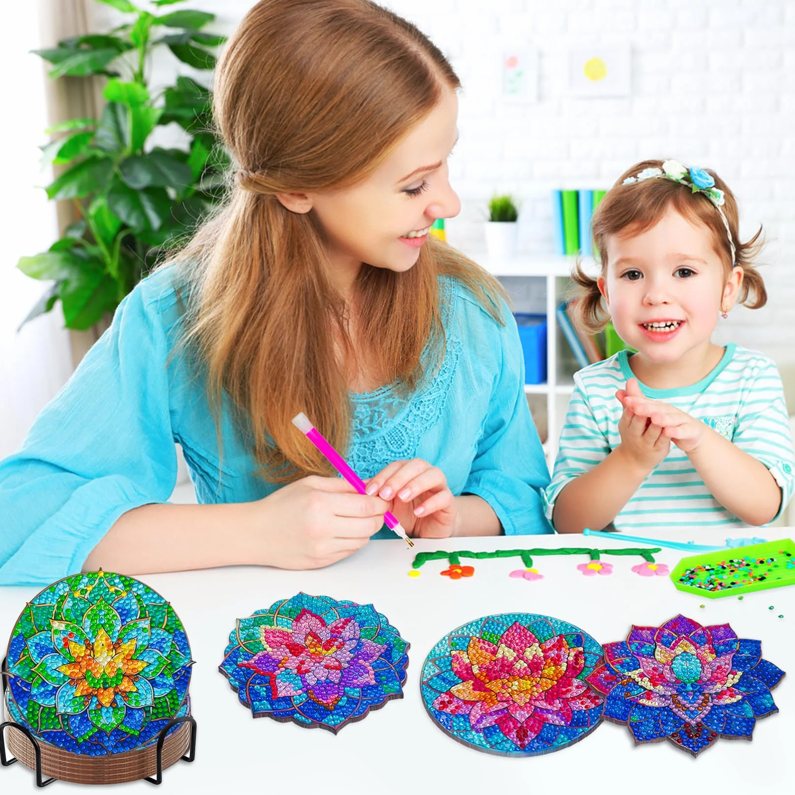 Posavasos Diamond Painting 5D para Flores, Tazas, Copas Vino, Jarrones, Regalo San Valentín