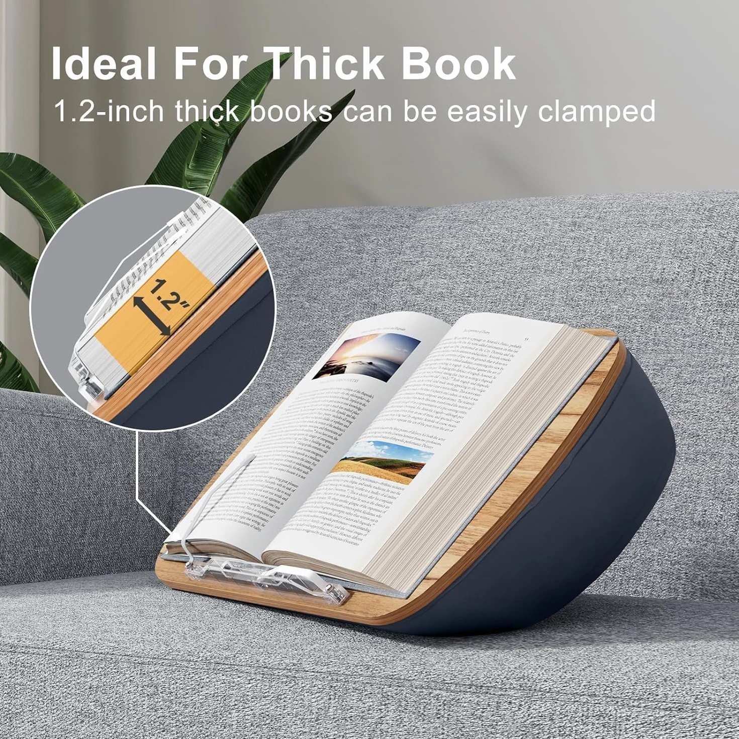 Soporte de Libros para Lectura, cómodo almohada Atril para sofá, cama, escritorio, mesa, regalo para amantes de los libros, compatible con portátil y tablet (Gris)