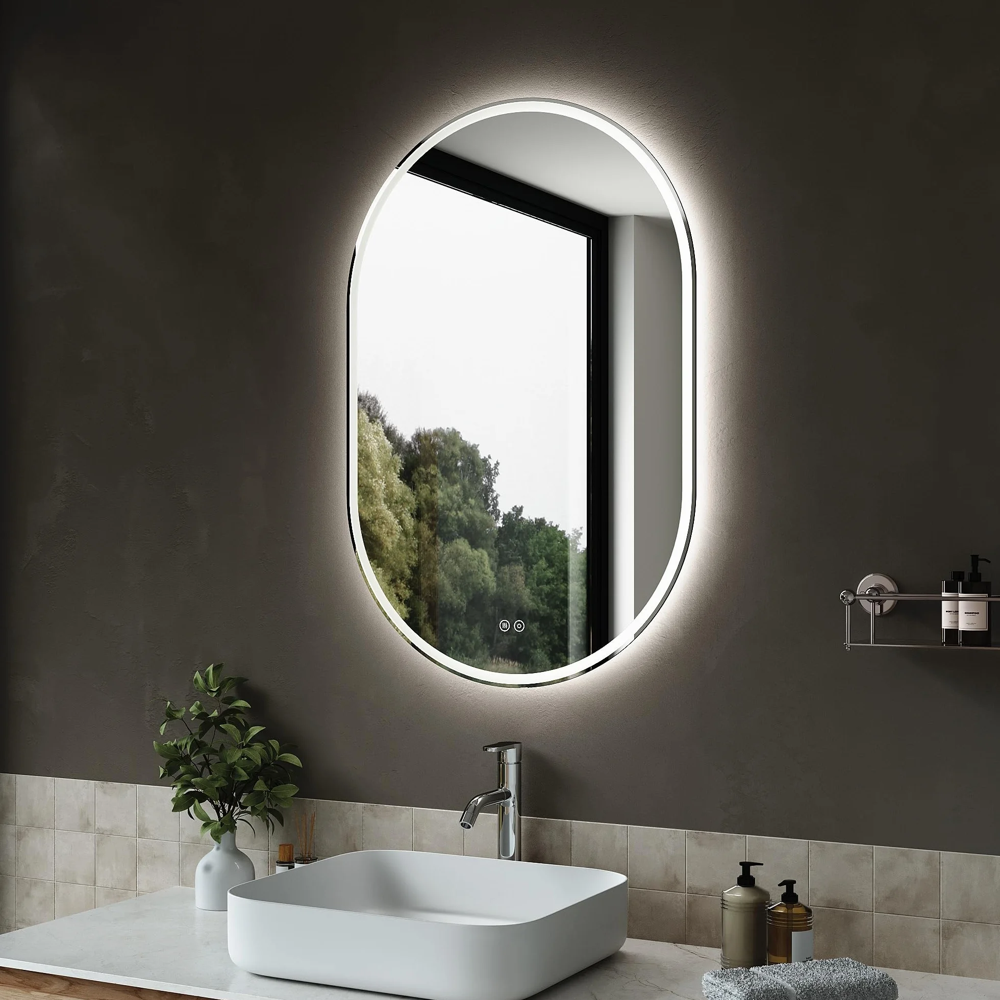 Sirhona - Espejo LED para cuarto de baño, ovalado, 90 x 60 cm, regulable, 3 colores ligeros, antiniebla, memoria, IP44, buja, espejo de pared cuarto de baño, horizontal y vertical