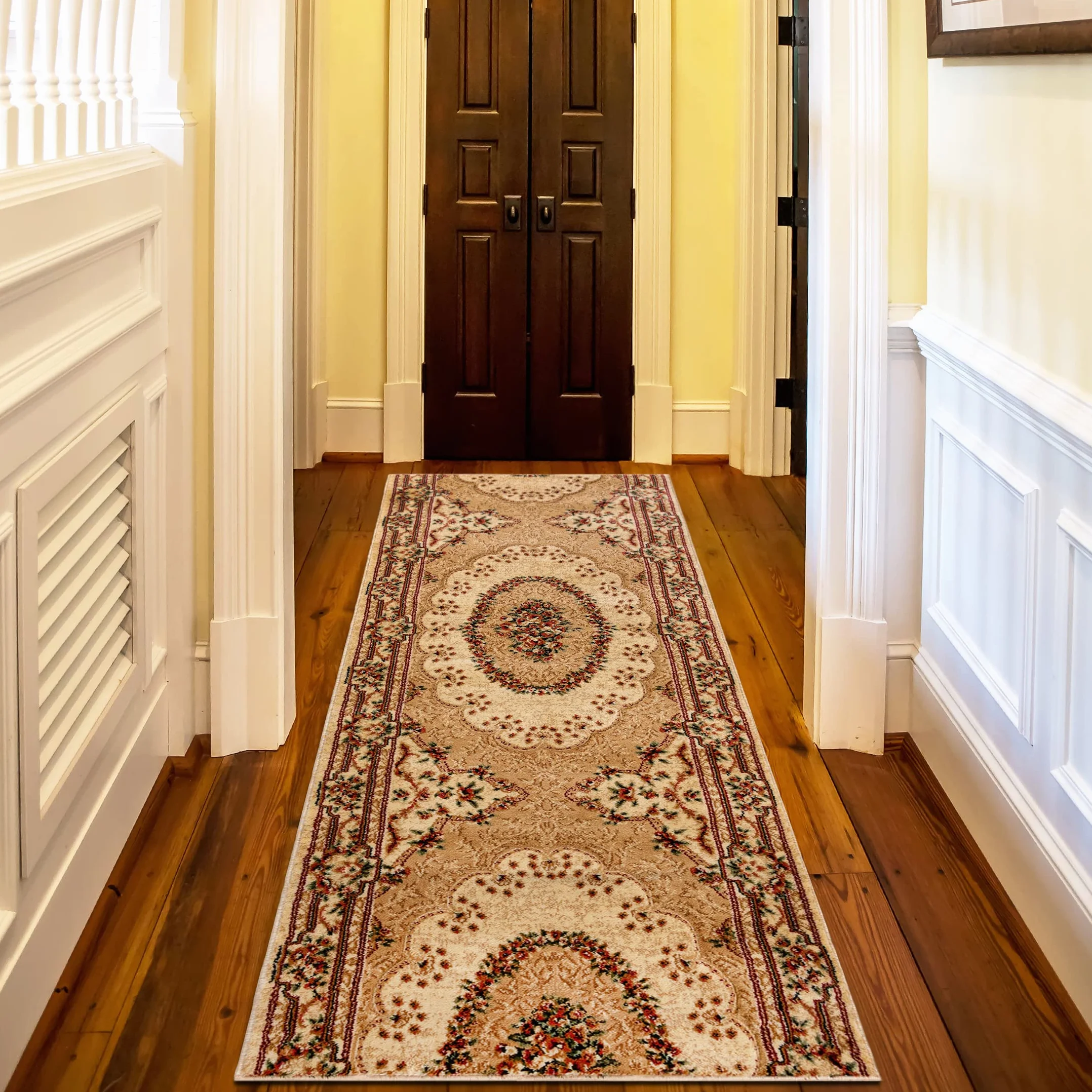 Mazovia Alfombra de Pasillo Larga - Design Oriental Pelo Corto - Alfombras de Pasillo por Metros - Alfombras para Pasillos Largos - Moqueta por Metros - Beige - 90x300 cm