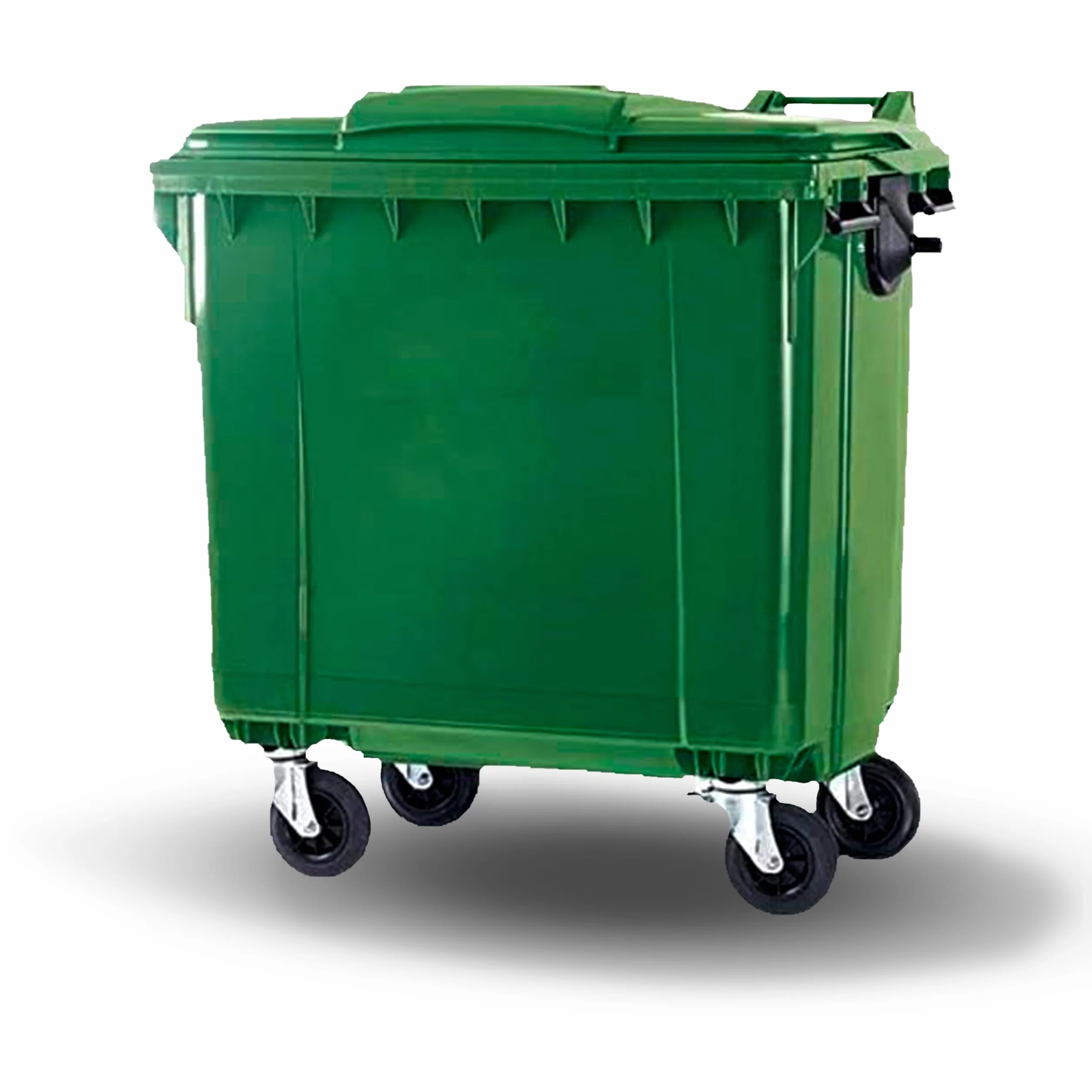 SSI Contenedor de Basura 1100L con Tapa Plana - Ruedas con Freno, Desagüe Inferior, Cumple Normativa EN-840, Ideal para Grandes Volúmenes de Residuos y Reciclaje en Exteriores (Verde, 1100 litros)