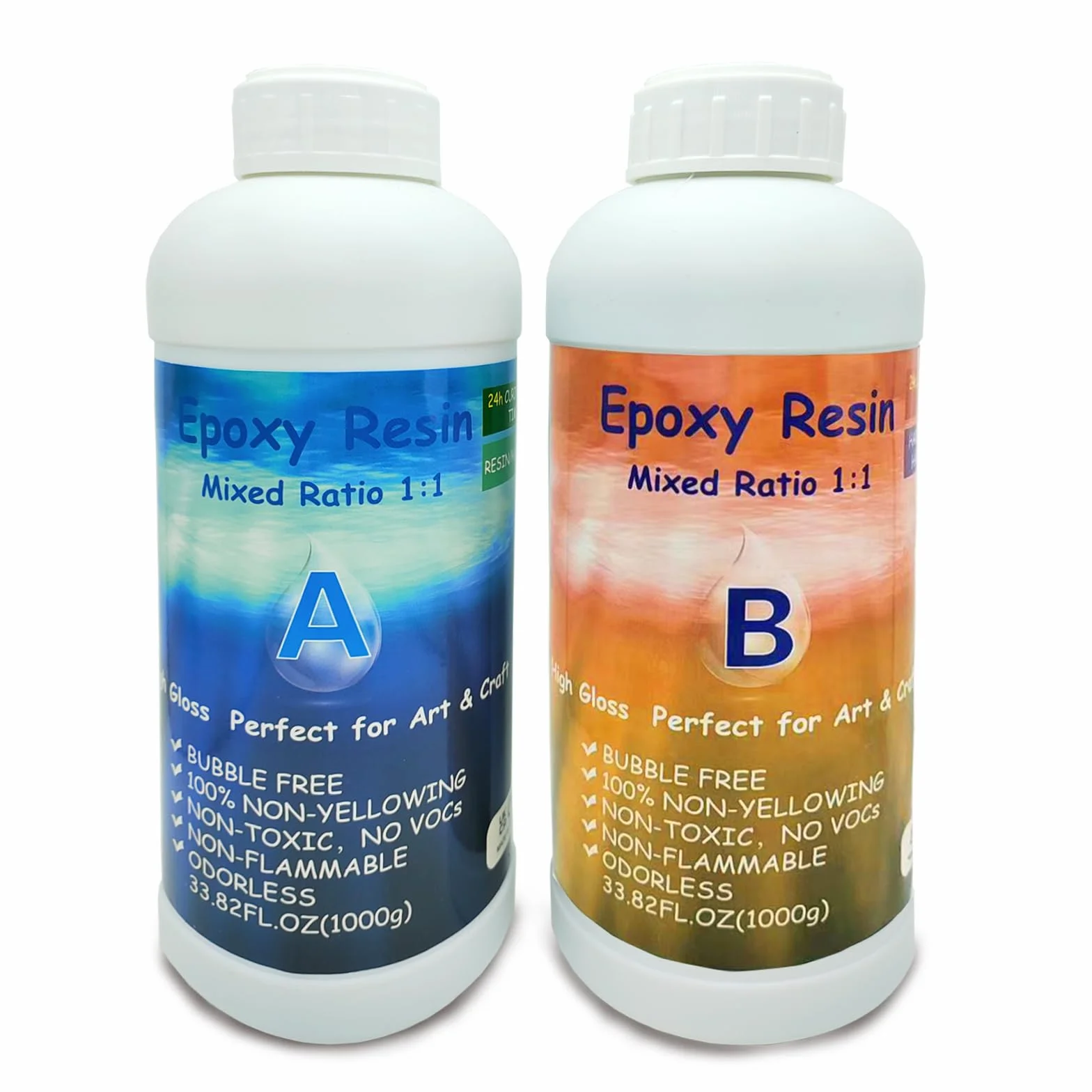 2L/70.54 flOZ Juego de resina epoxi transparente para principiantes, resina epoxi transparente sin burbujas con vasos medidores, para madera, creaciones artísticas, azulejos de pared, arte, artesanía