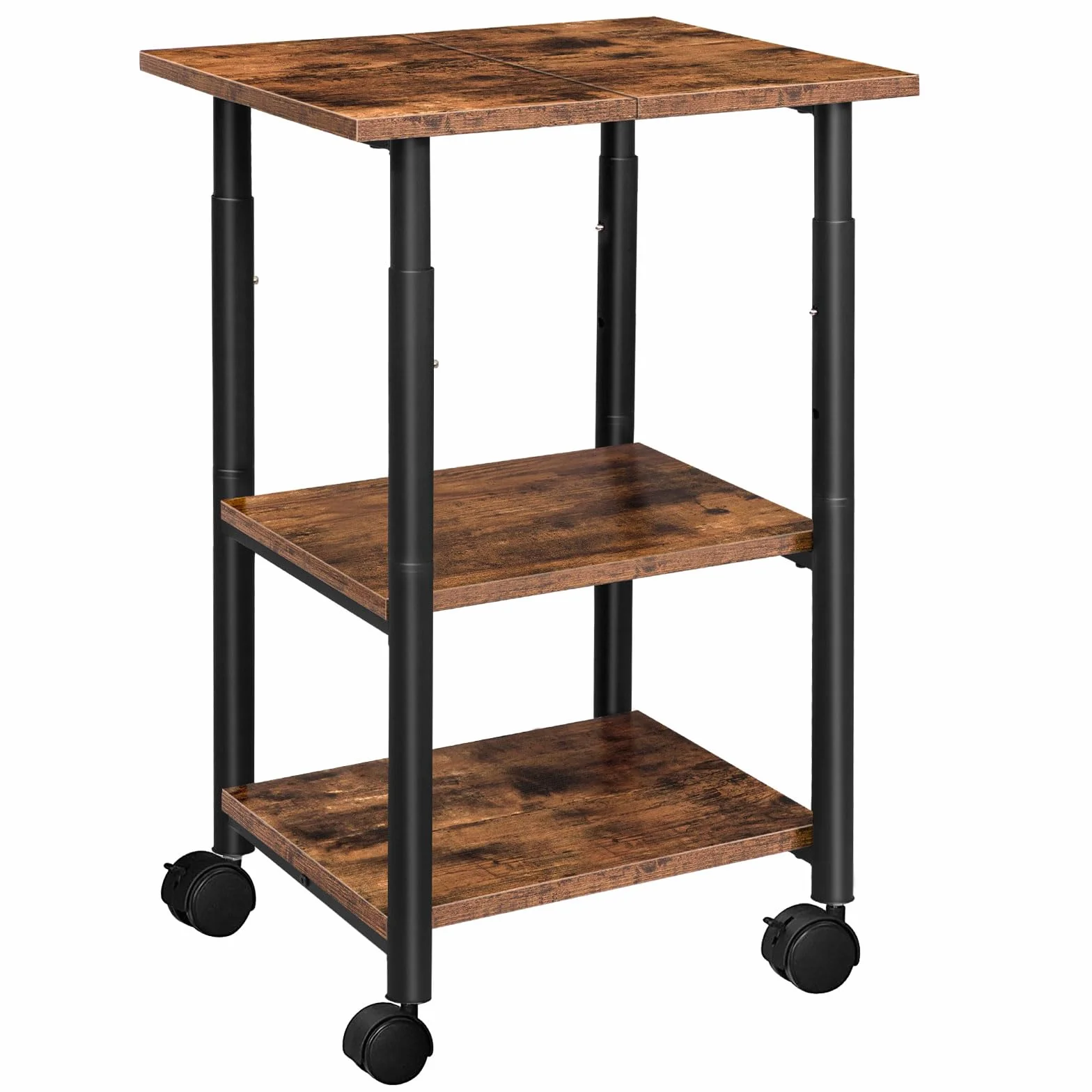 HOOBRO Soporte de Impresora, Carro Móvil con 3 Estantes, Estantería con Ruedas, para Oficina, Casa, Escuela, Estructura Metálica, Estilo Industrial, Fácil Montaje, Marrón Rústico y Negro EBF03PS01G1