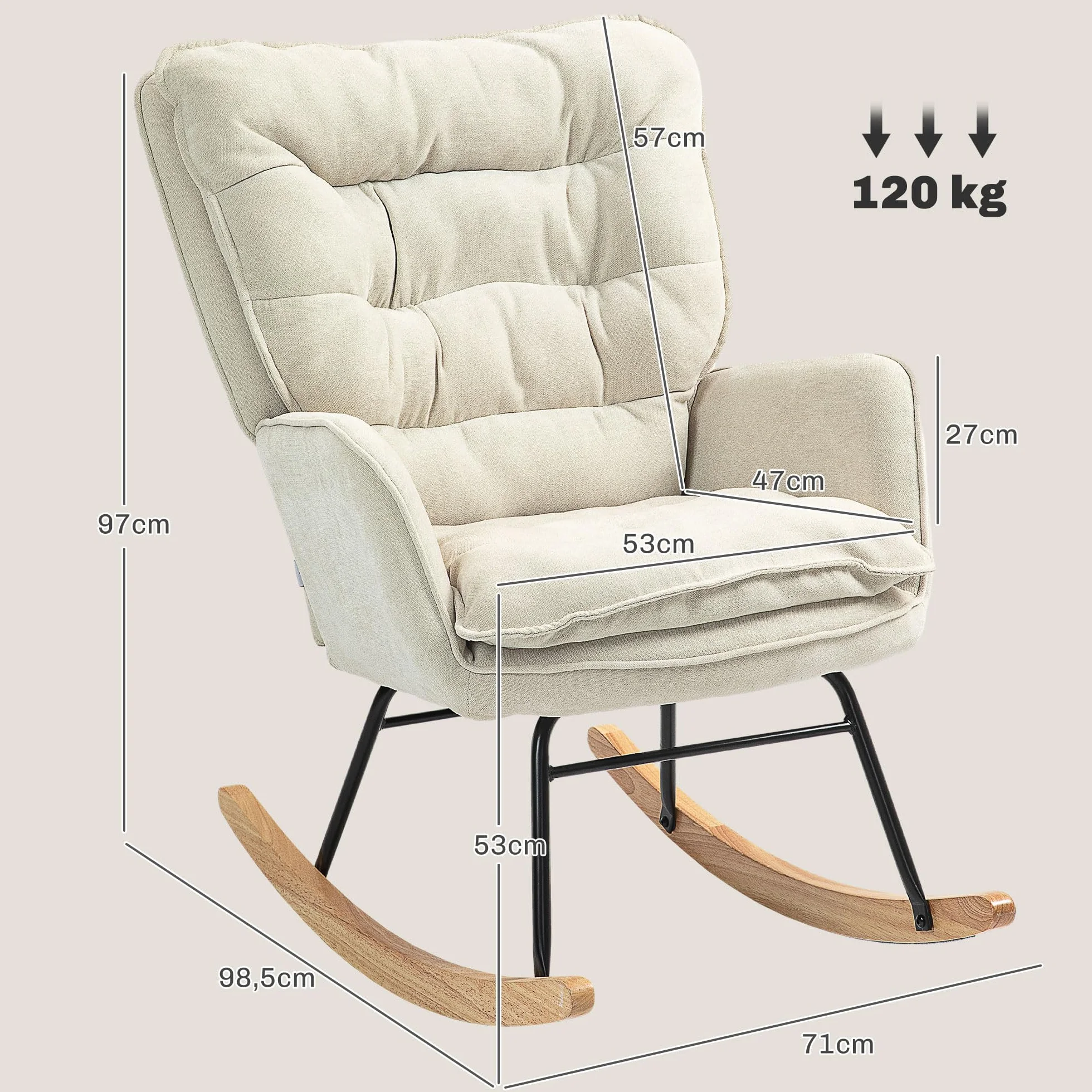 HOMCOM Mecedora Tapizada en Chenilla Silla Mecedora con Patas de Madera de Haya y Reposabrazos Mecedora para Lactancia Carga 120 kg para Dormitorio Salón Beige