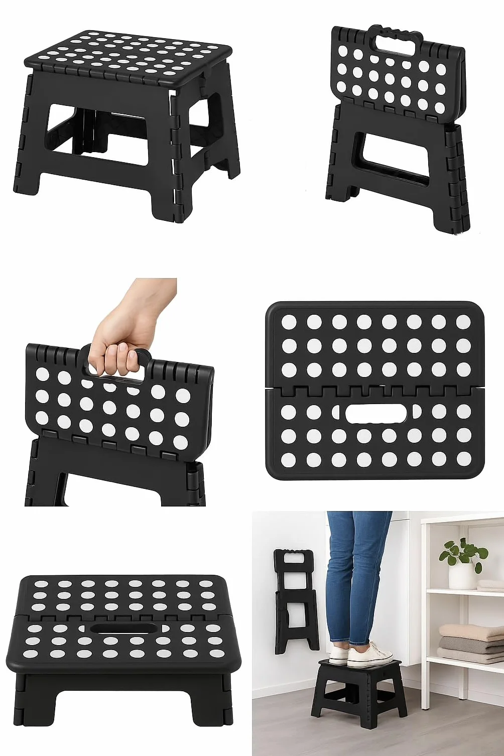 Taburete plegable 22 cm antideslizante negro para baño infantil camping picnic hogar
