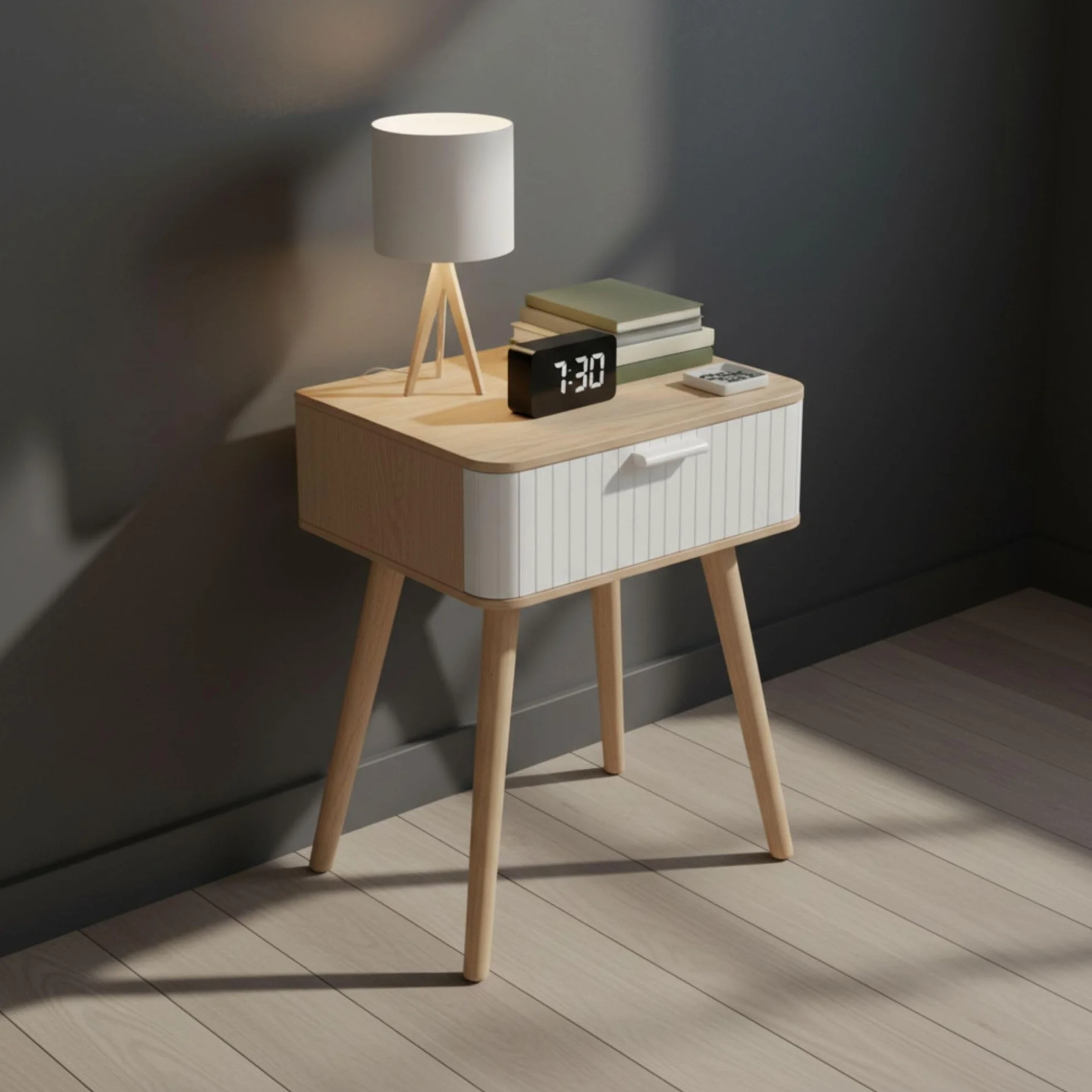 INDE MOBLEKIT | Mesita de Noche Madera Blanca con Cajón, 40x29x52 cm, Mesilla Estilo Nórdico para Dormitorio o Salón, Mesa Auxiliar Compacta, Mesitas de Noche Blancas y Funcionales