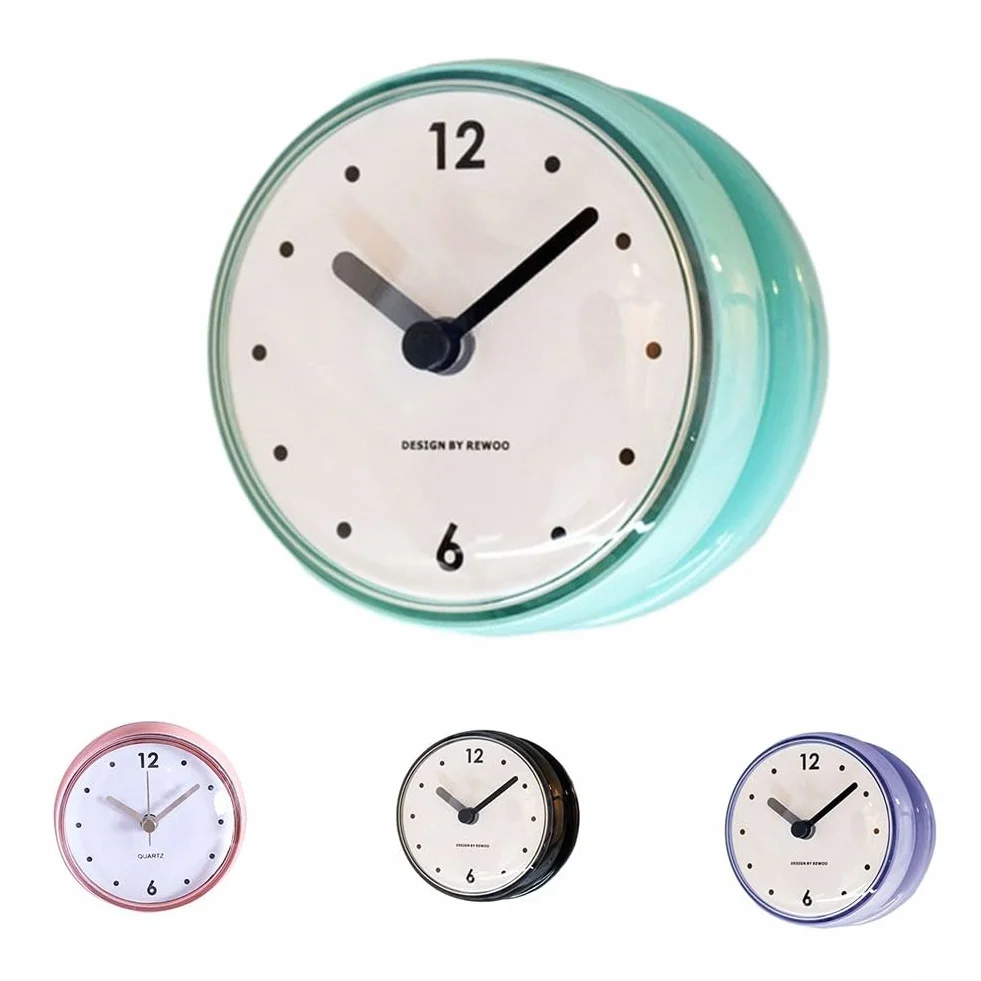 Reloj de Pared de Cuarzo Impermeable Antivaho Pequeño 7.5 cm Baño Espejo Ventosa