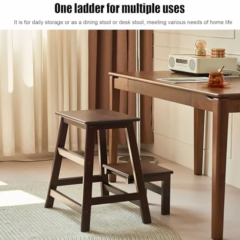 Taburete de madera de 2 niveles, diseño plegable que ahorra espacio para un alcance seguro en el hogar, cocina, biblioteca