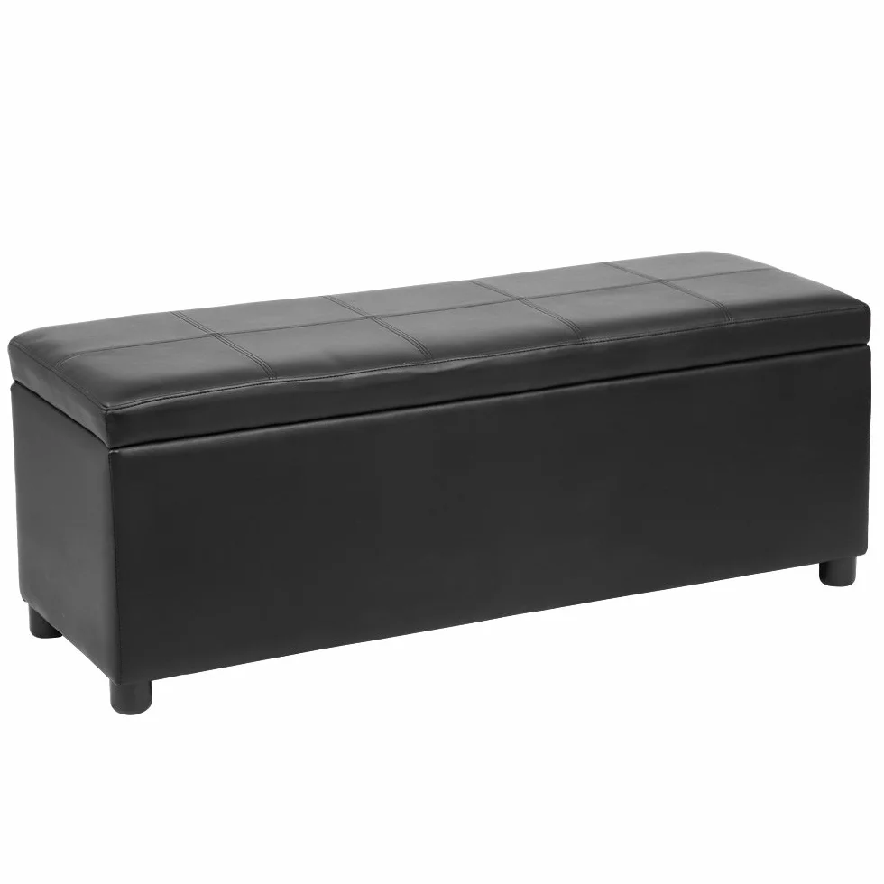Corium Puff Almacenaje Bukit Baúl Almacenaje Dormitorio Banco Tapizado con Compartimento Banco Otomano Arcón máx.150 kg Polipiel Madera 118 x 37 x 43 cm - Negro