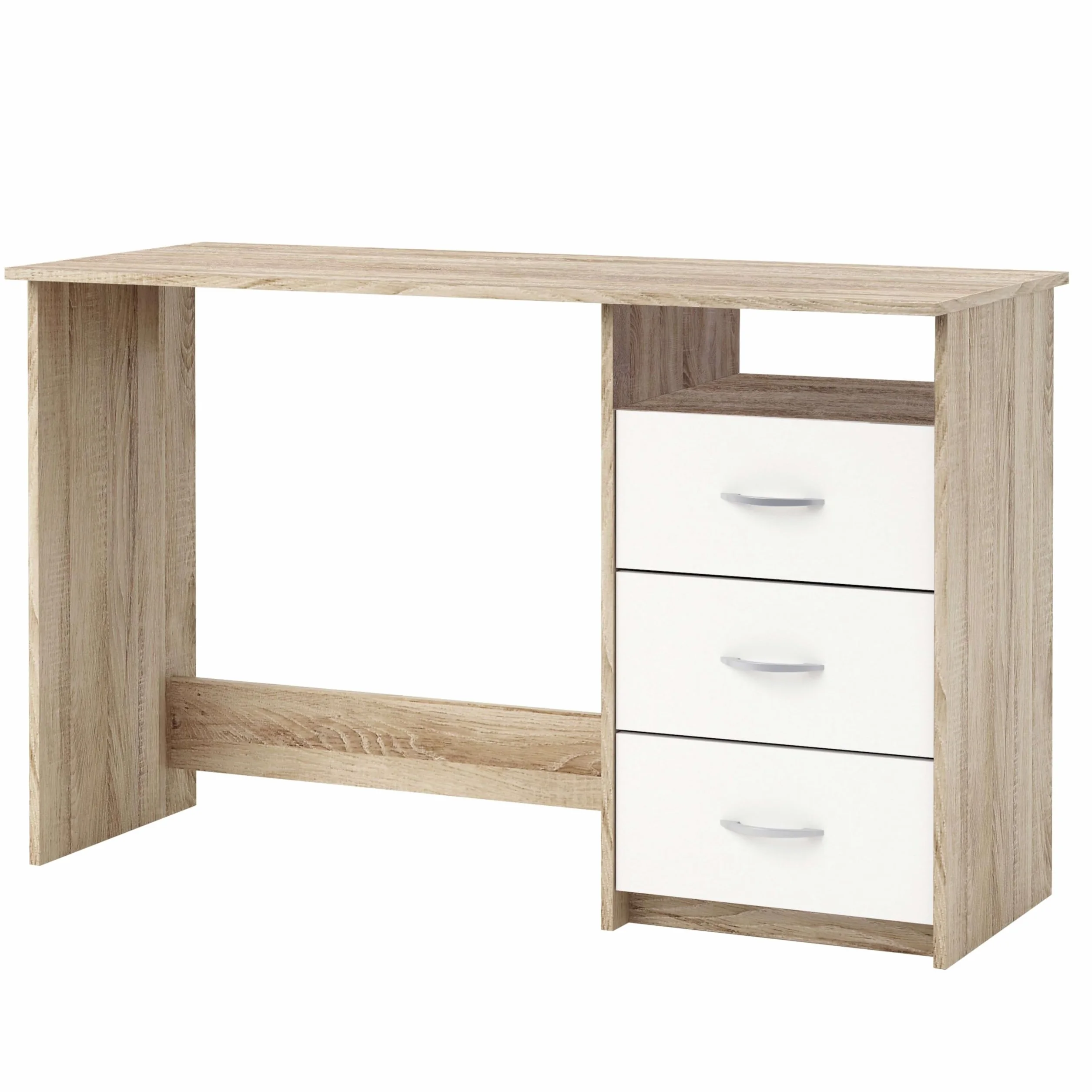 Mesa Escritorio Reversible 3 Cajones Roble y Blanco 123 cm