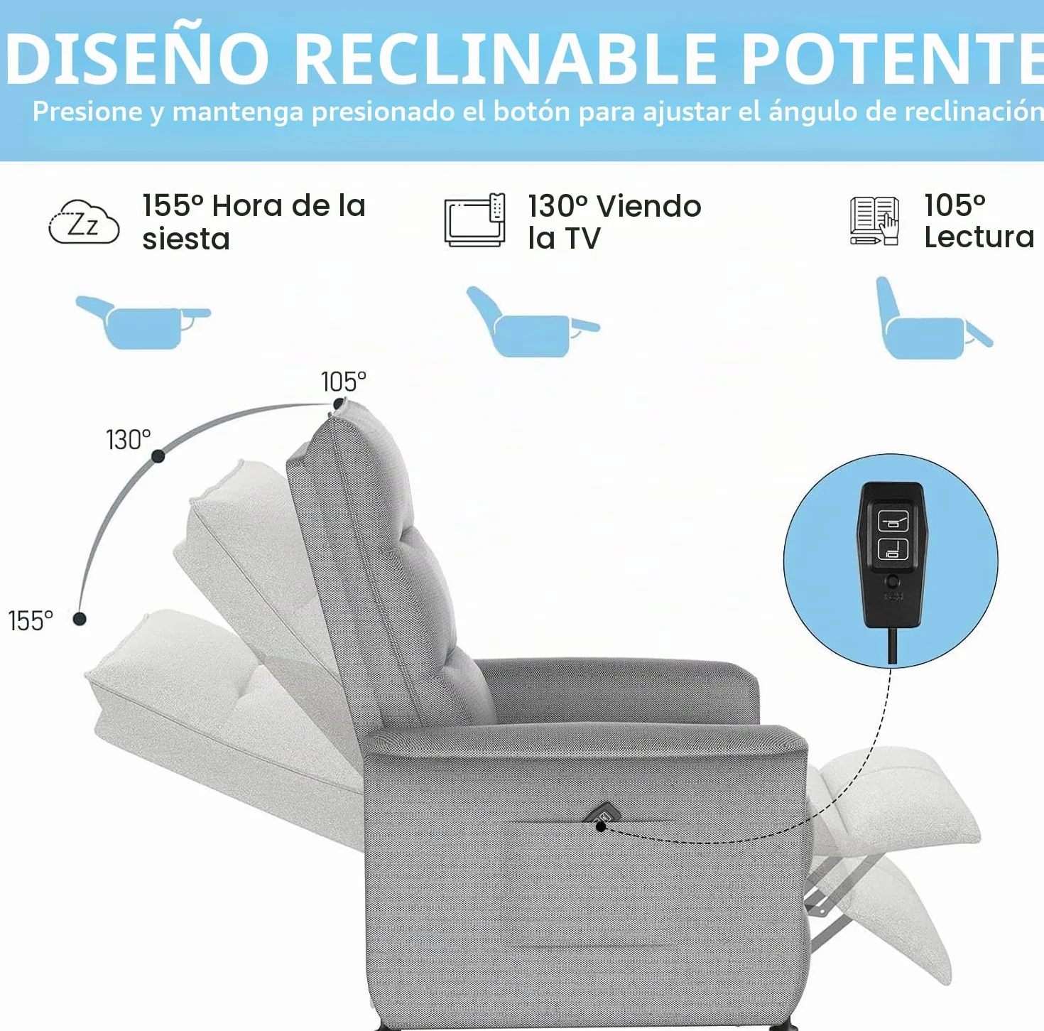 Sillón Relax Eléctrico con Respaldo Inclinable, Capacidad 150 kg - Elegancia y Confort para el Hogar y la Oficina