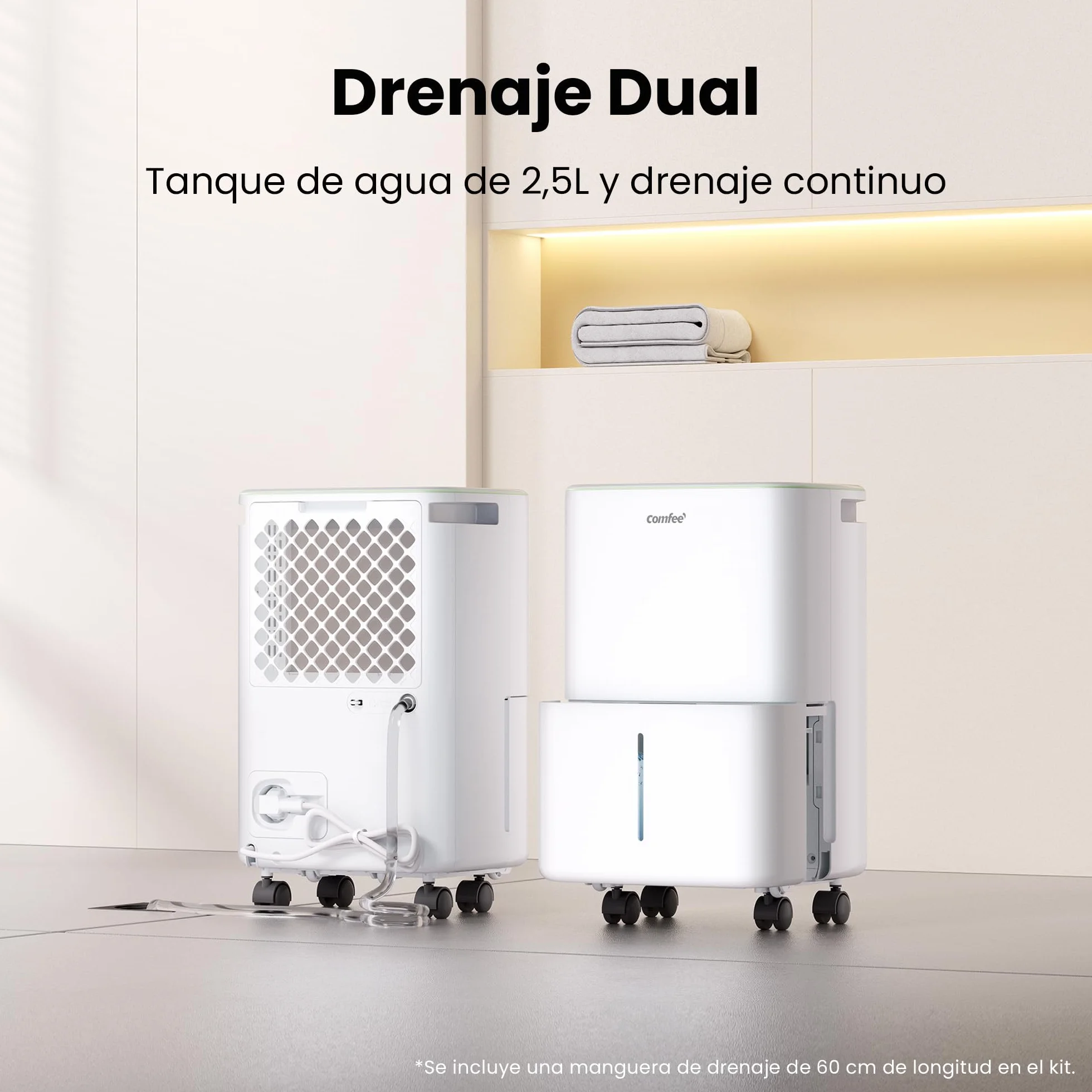 COMFEE' Deshumidificador de Humedad 10L Silencioso | Modo Secado de Ropa y AUTO - Deshumificador Compacto y de Bajo Consumo con Drenaje Dual | Ideal en habitaciones hasta 31m2/100m3 - Aqua Dry 2026