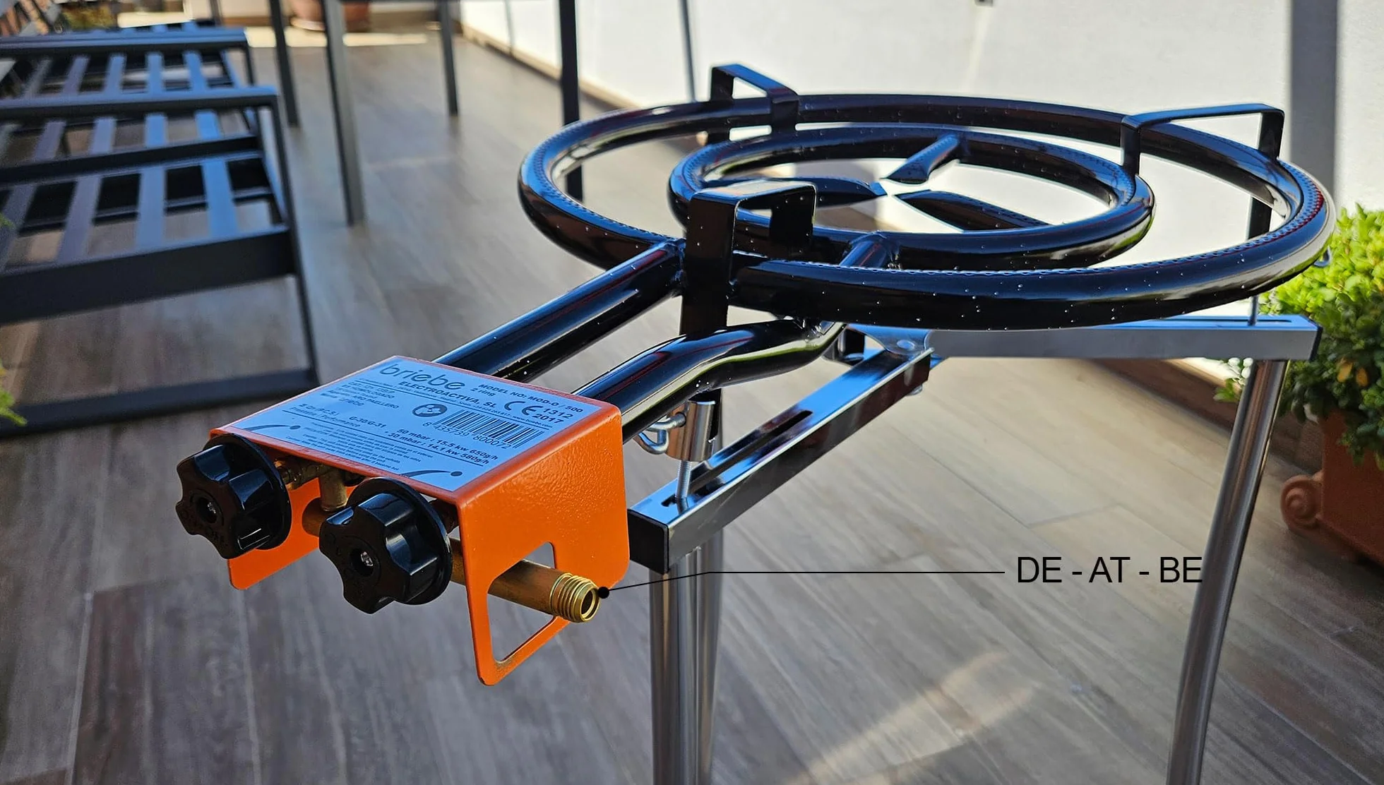 briebe Paellero de Gas 2 Aros 50-30 cm, Quemador Doble, Rosco para Paellas, Plancha, Apto Sartén o Paellera de 42 a 70 cm Diámetro, Regulador de Llama Dos Fuegos